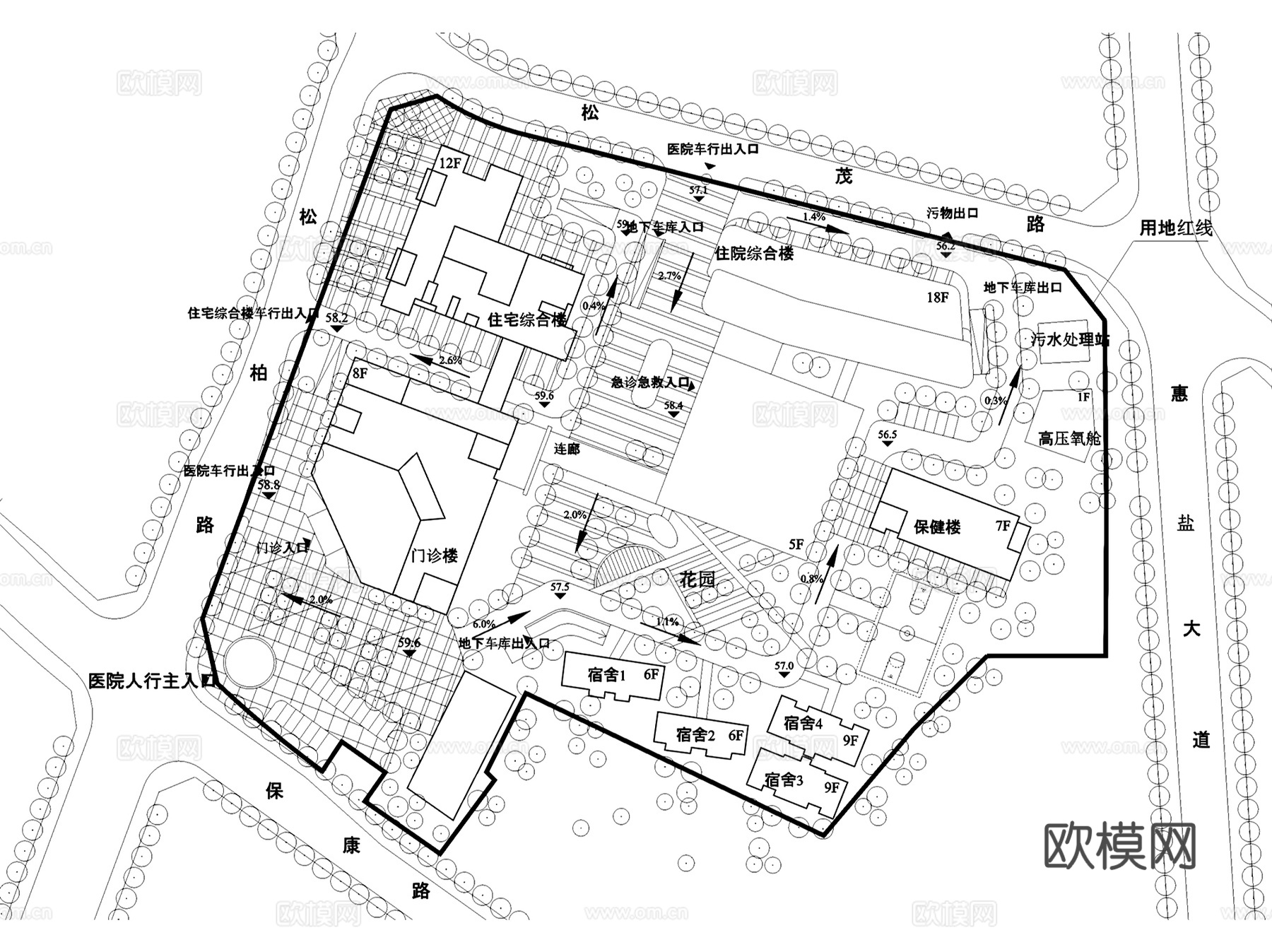 深圳龙岗横岗人民医院改扩建建筑CAD施工图整套+文本cad施工图