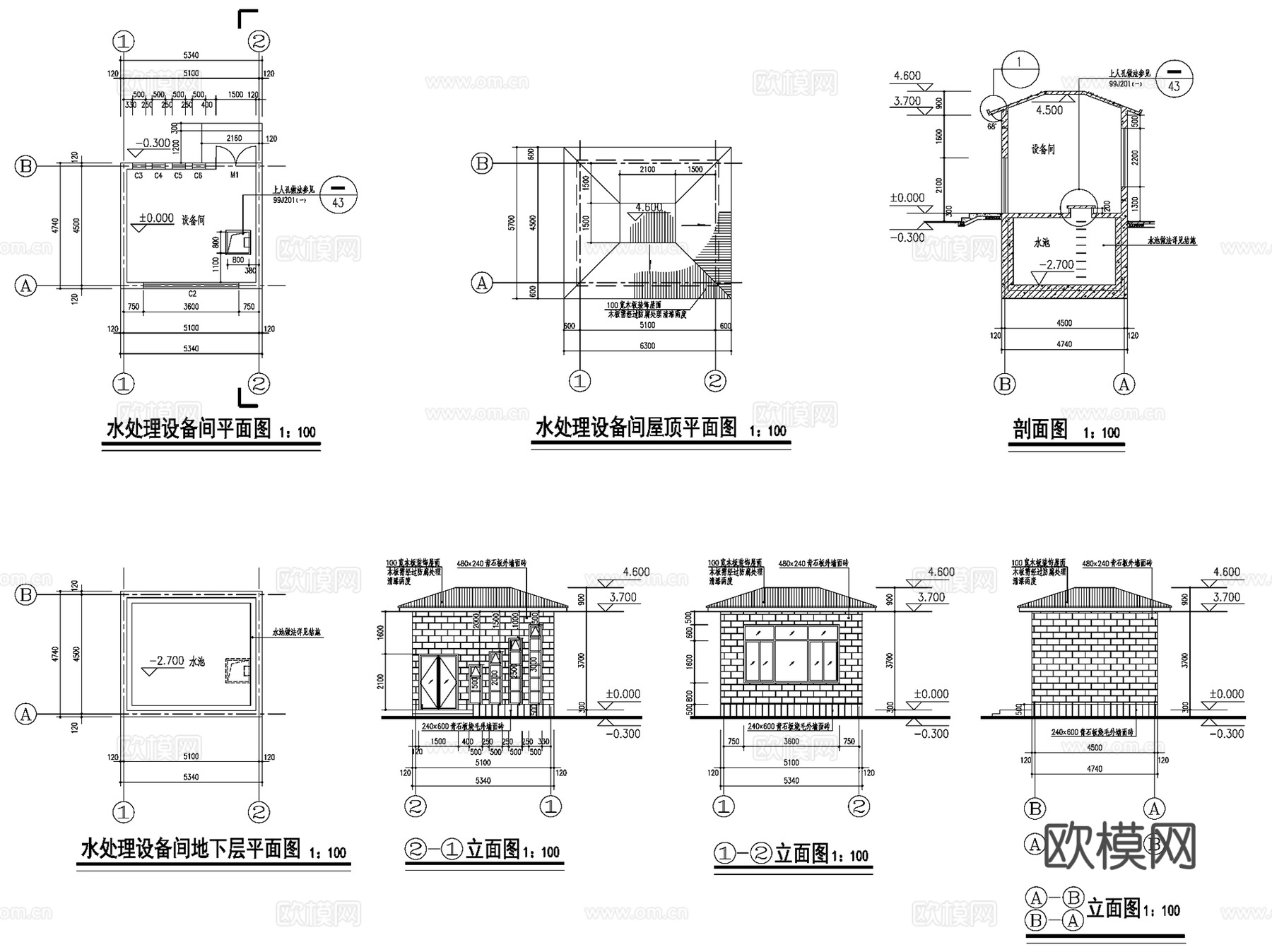 设备控制处理管理房建筑CAD施工图集 20套cad施工图
