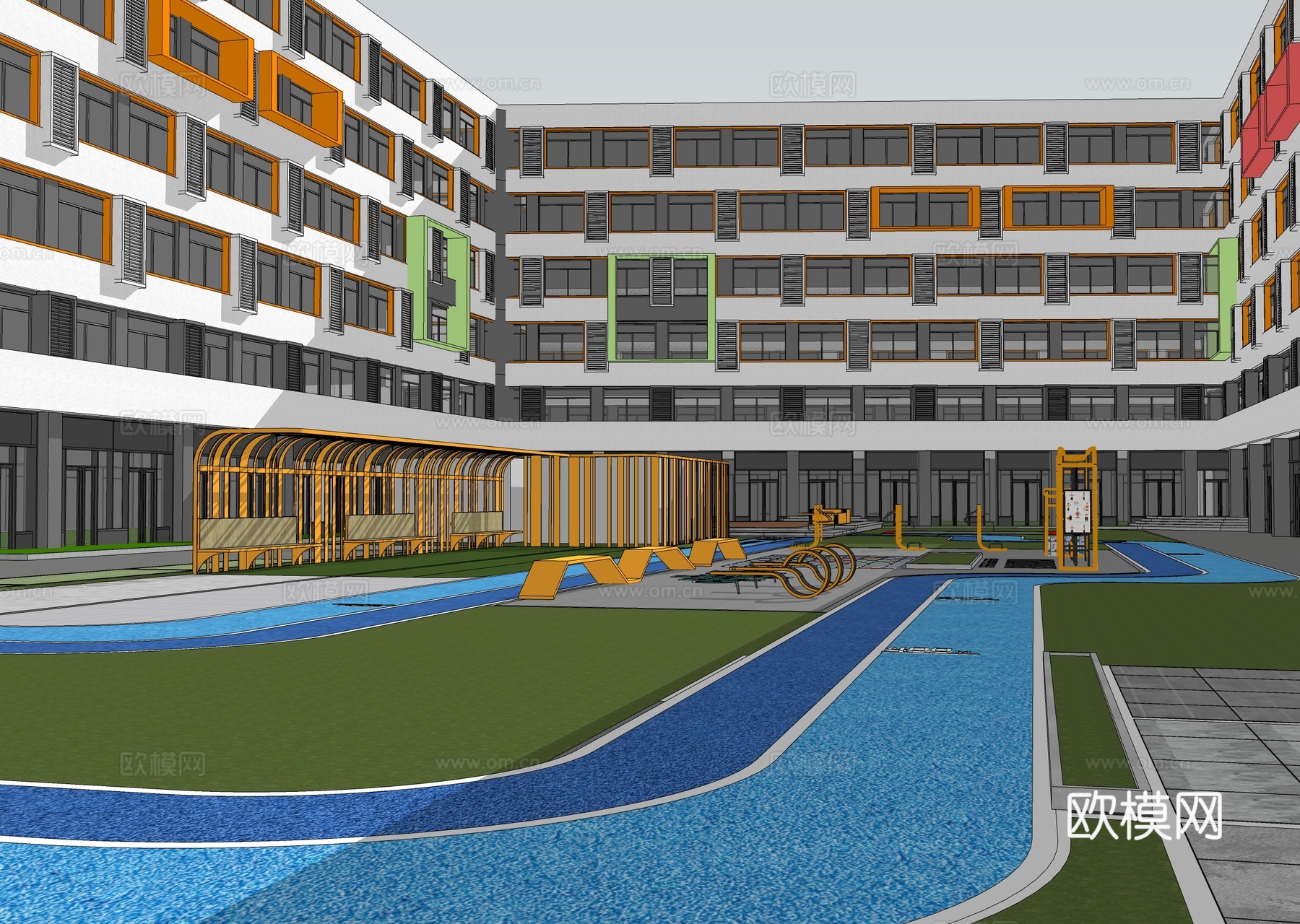 现代校园景观  校园建筑su模型