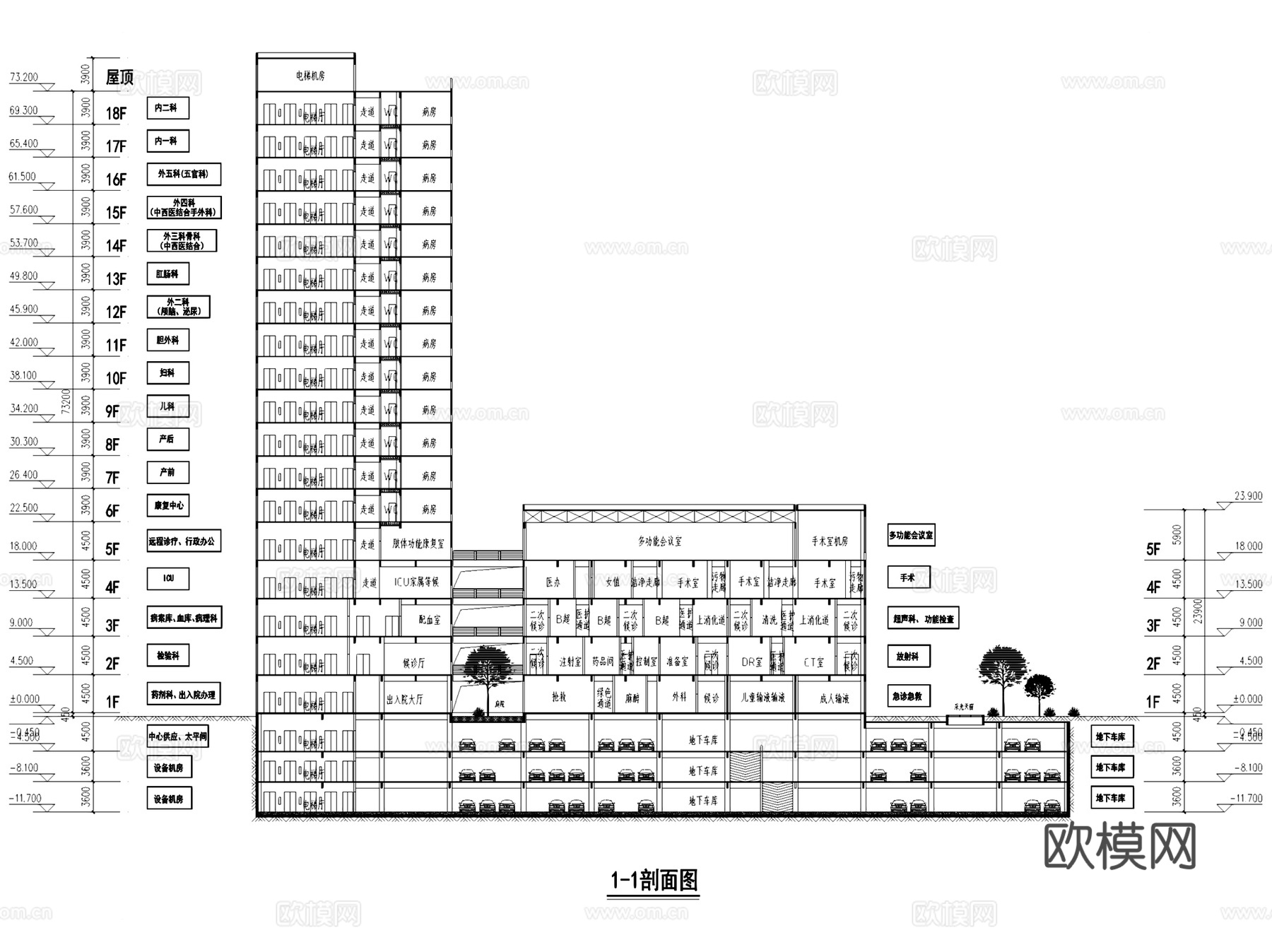 深圳龙岗横岗人民医院改扩建建筑CAD施工图整套+文本cad施工图