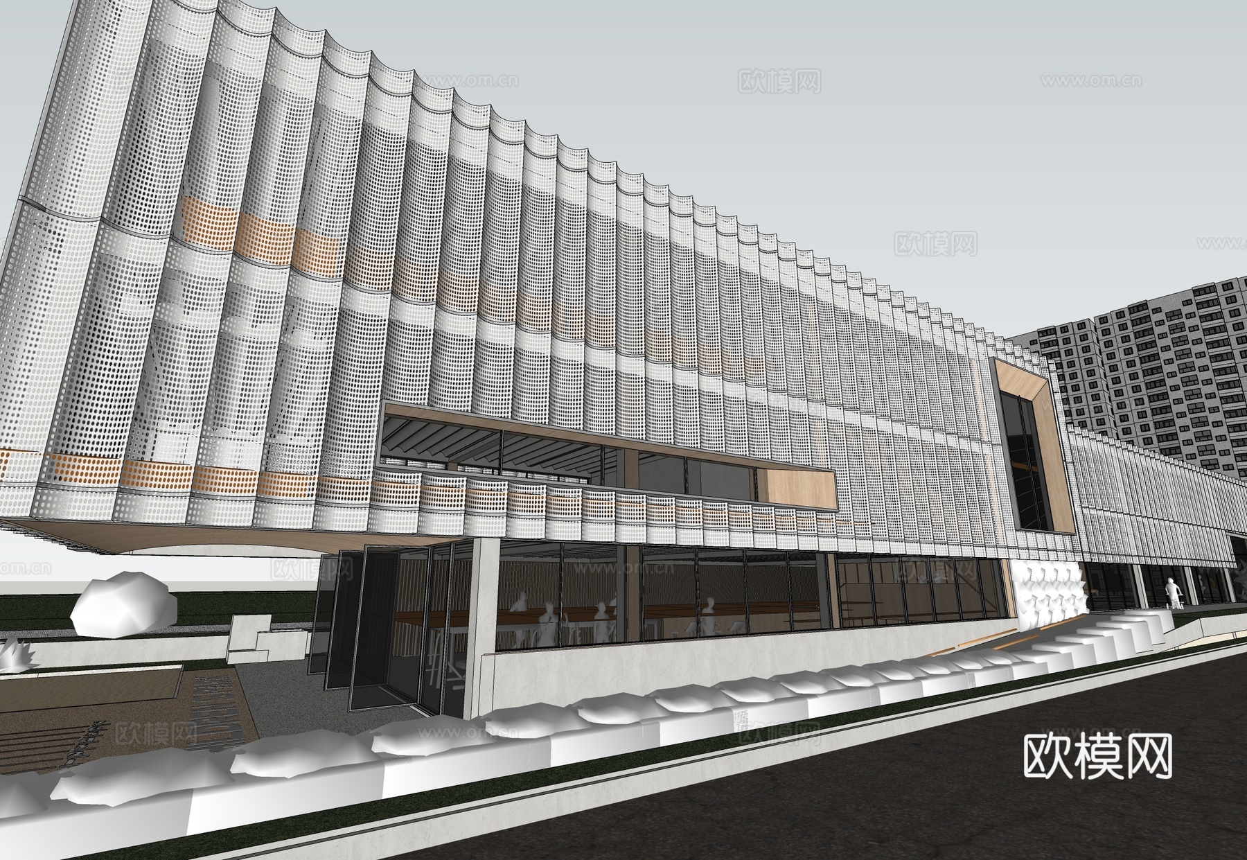 现代社区活动中心建筑 社区服务中心 办公建筑su模型