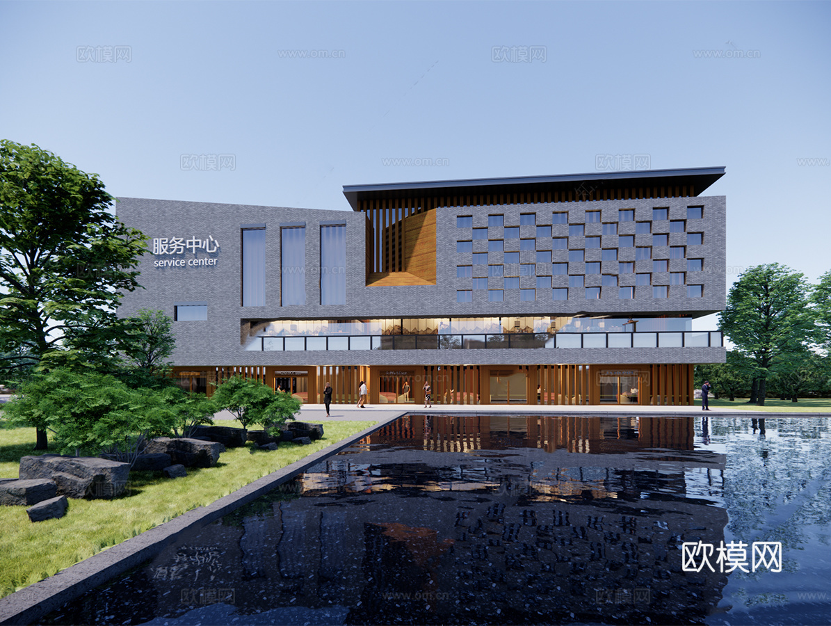 现代党群活动中心 服务站 驿站 办公建筑su模型