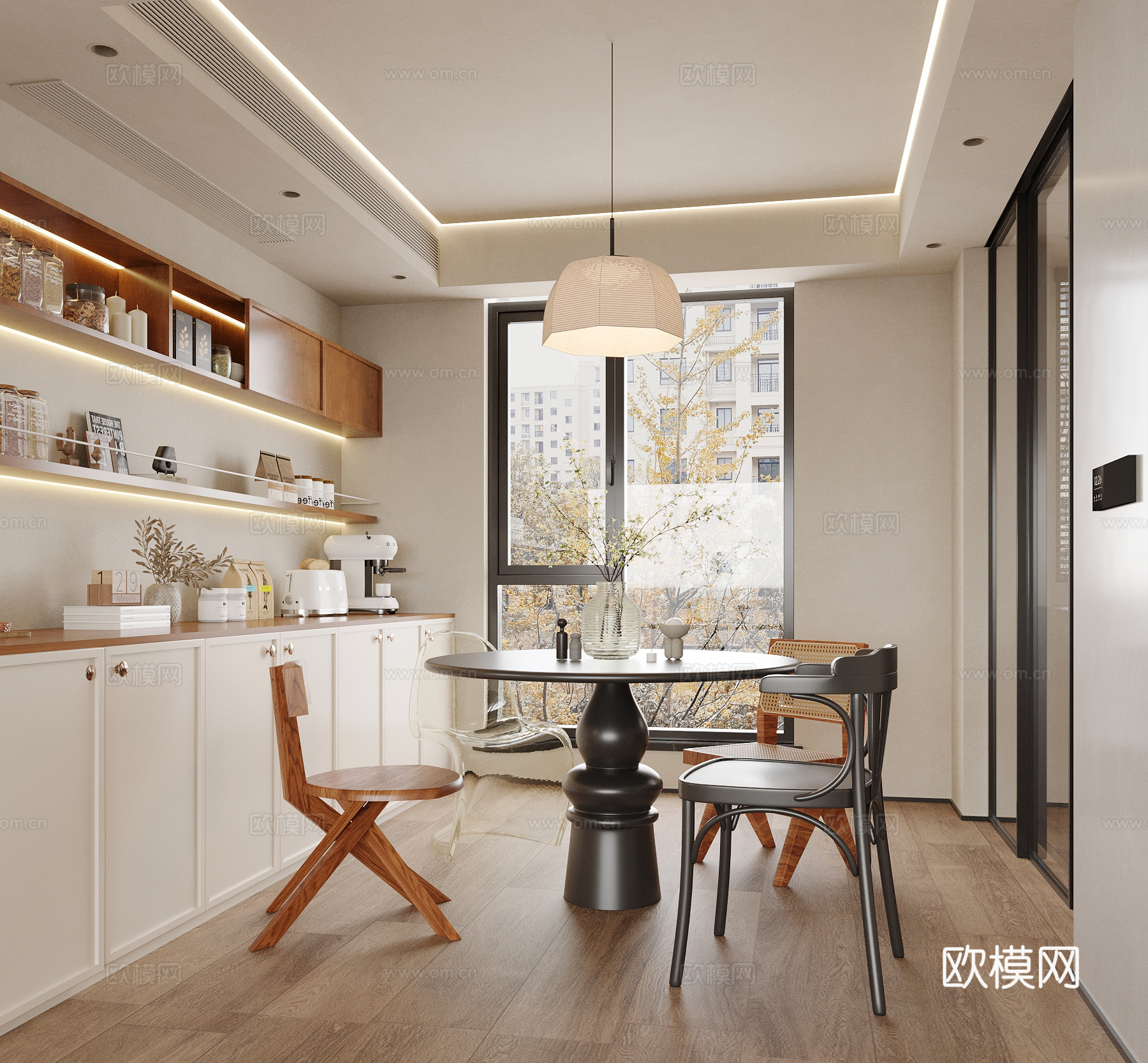 中古风餐厅 餐边柜 餐桌椅3d模型下载