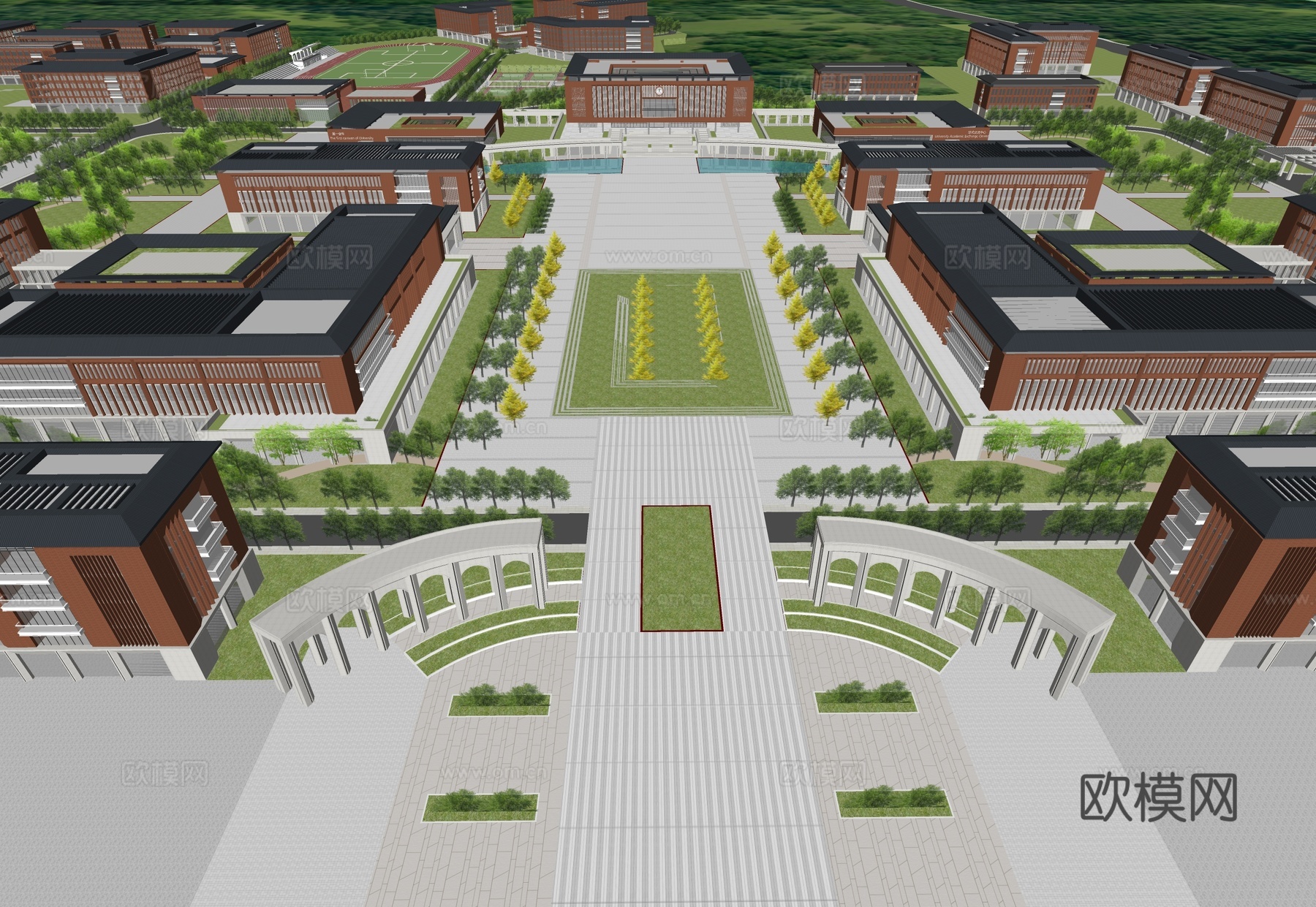 现代校园景观  校园建筑 教学楼建筑su模型