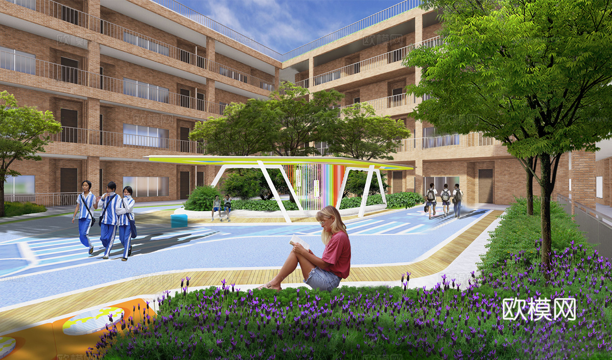 现代校园景观  校园建筑 教学楼建筑su模型