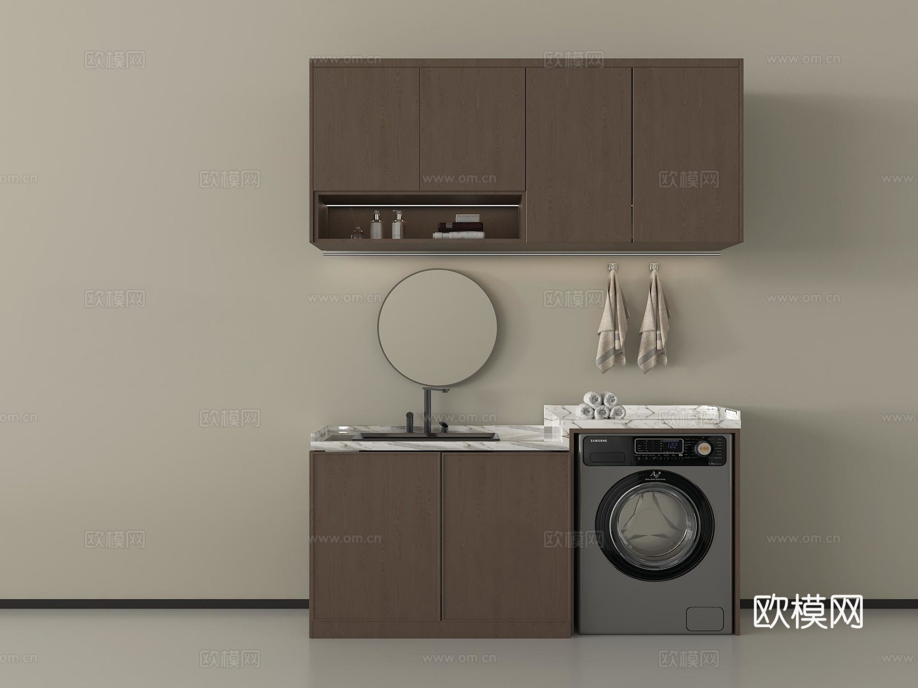 现代洗衣机柜  洗衣机 阳台柜  扫地机器人3d模型下载