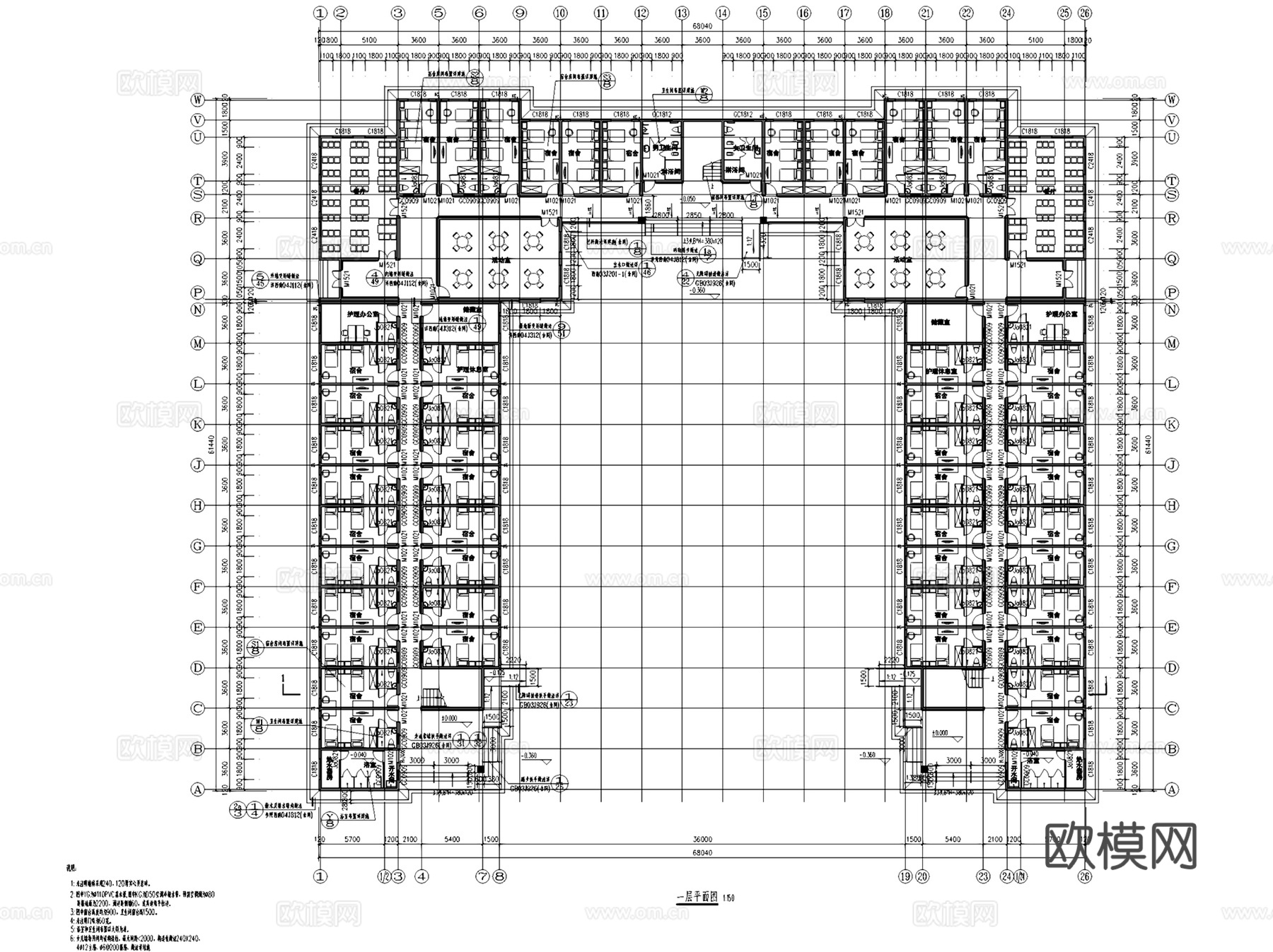 什邡洛水镇敬老院建筑CAD施工图全套cad施工图