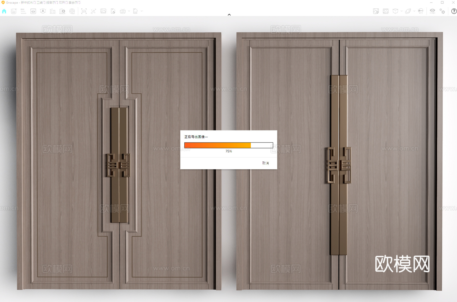 新中式木门 工装门 报告厅门 双开门 宴会厅门su模型