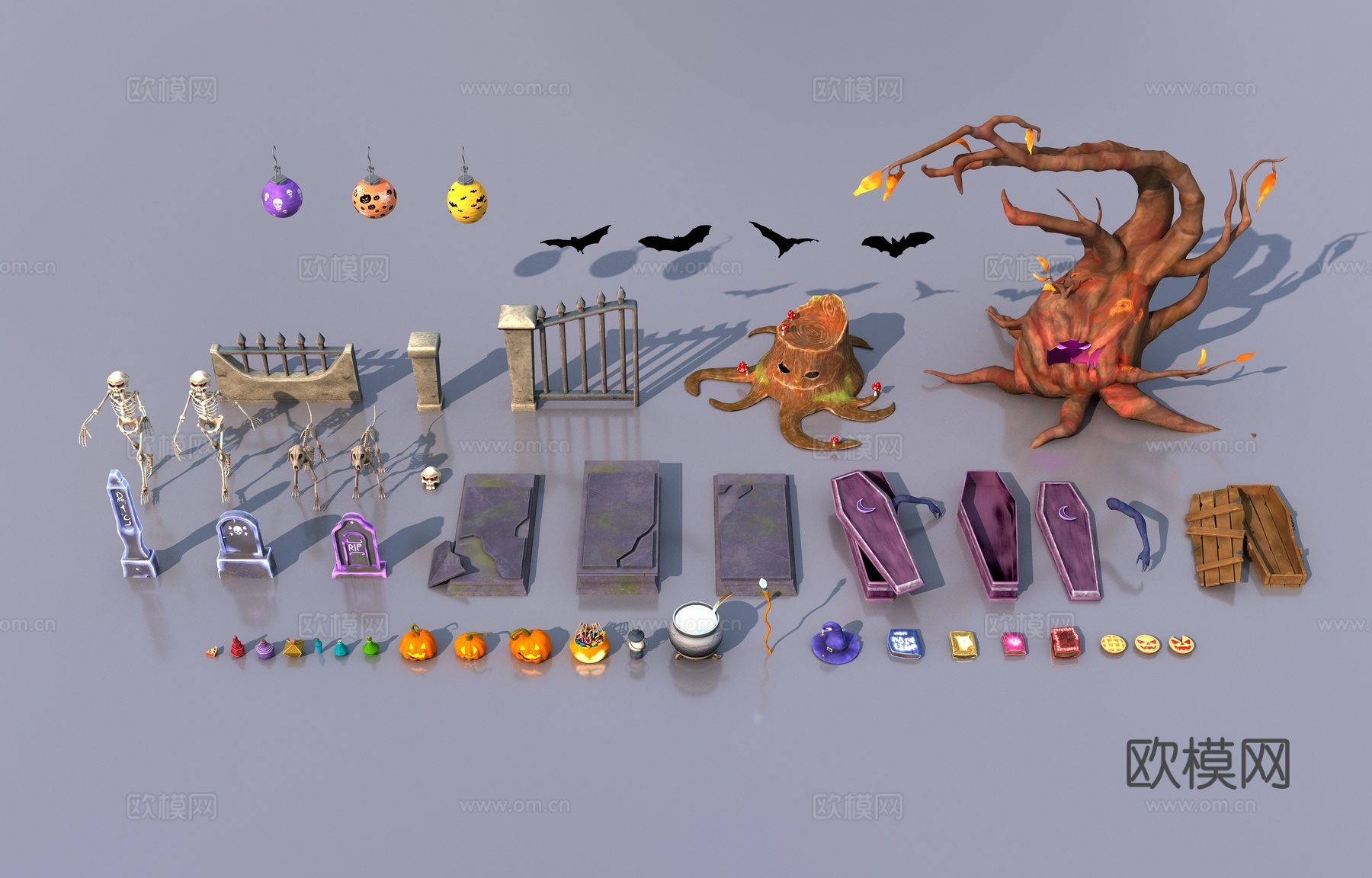 漫画风格万圣节道具3d模型下载（渲染图1）