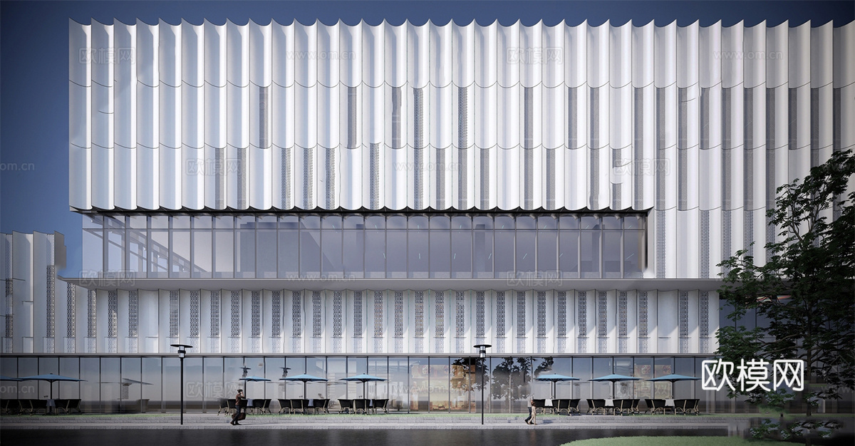 现代社区活动中心建筑 社区服务中心 办公建筑su模型