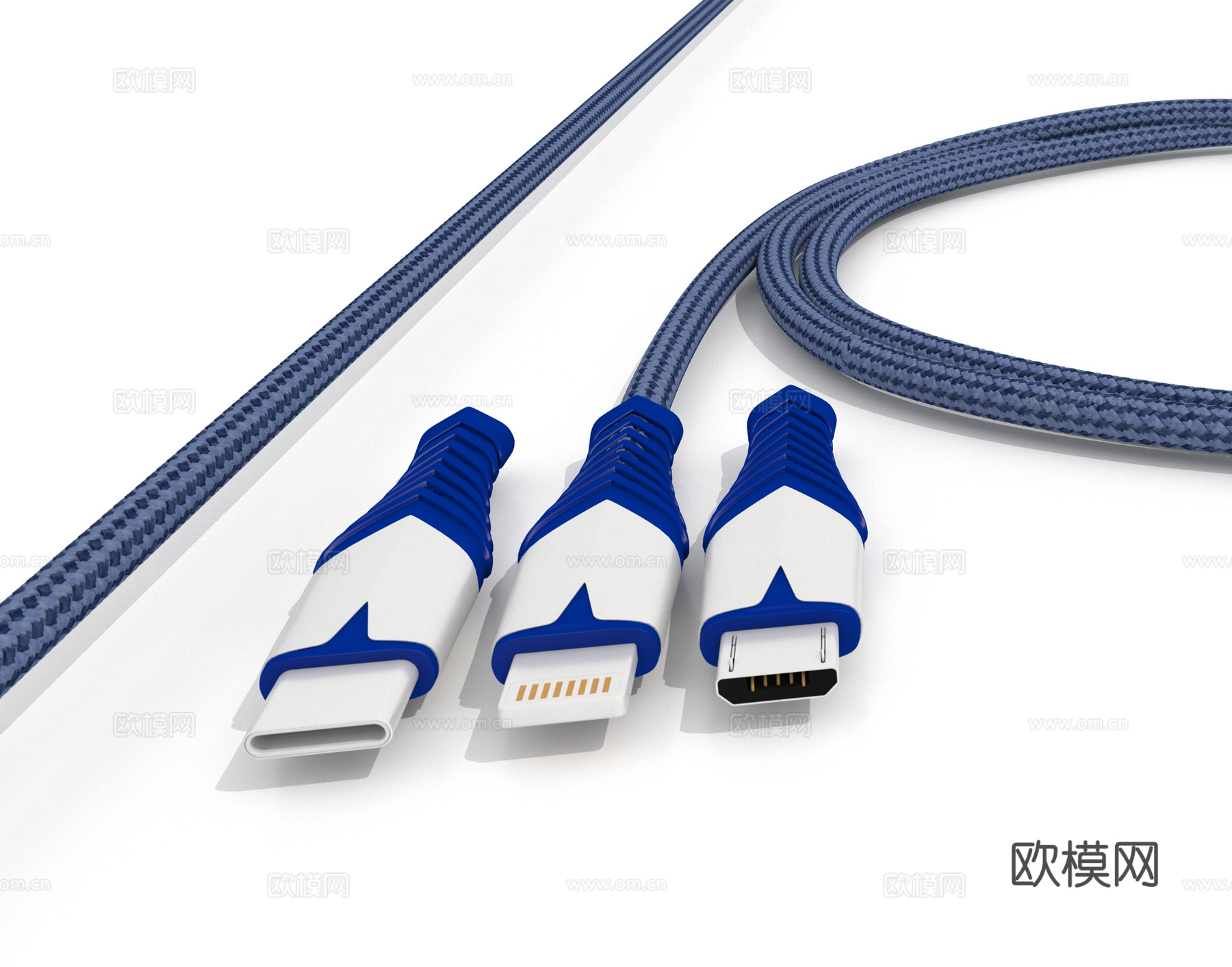 USB数据线 充电线 连接线3d模型下载（渲染图2）