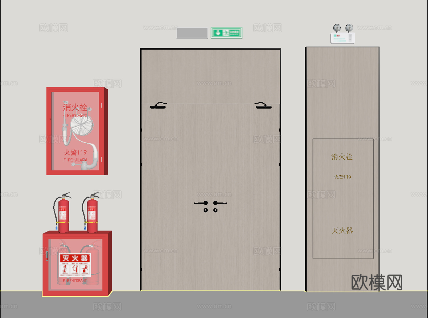 现代消防门   防火门安全出口  消防栓 灭火器su模型