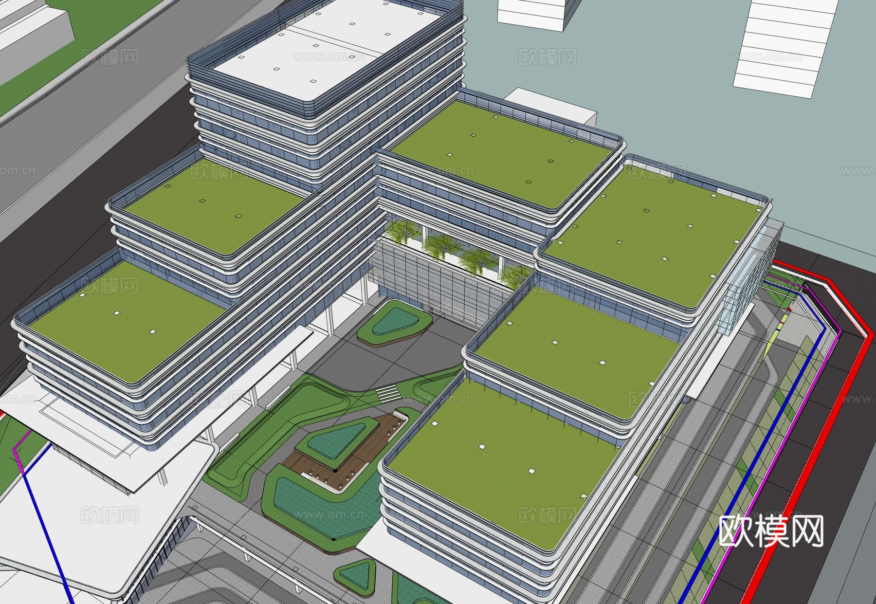 现代社区活动中心建筑 社区服务中心 办公建筑su模型
