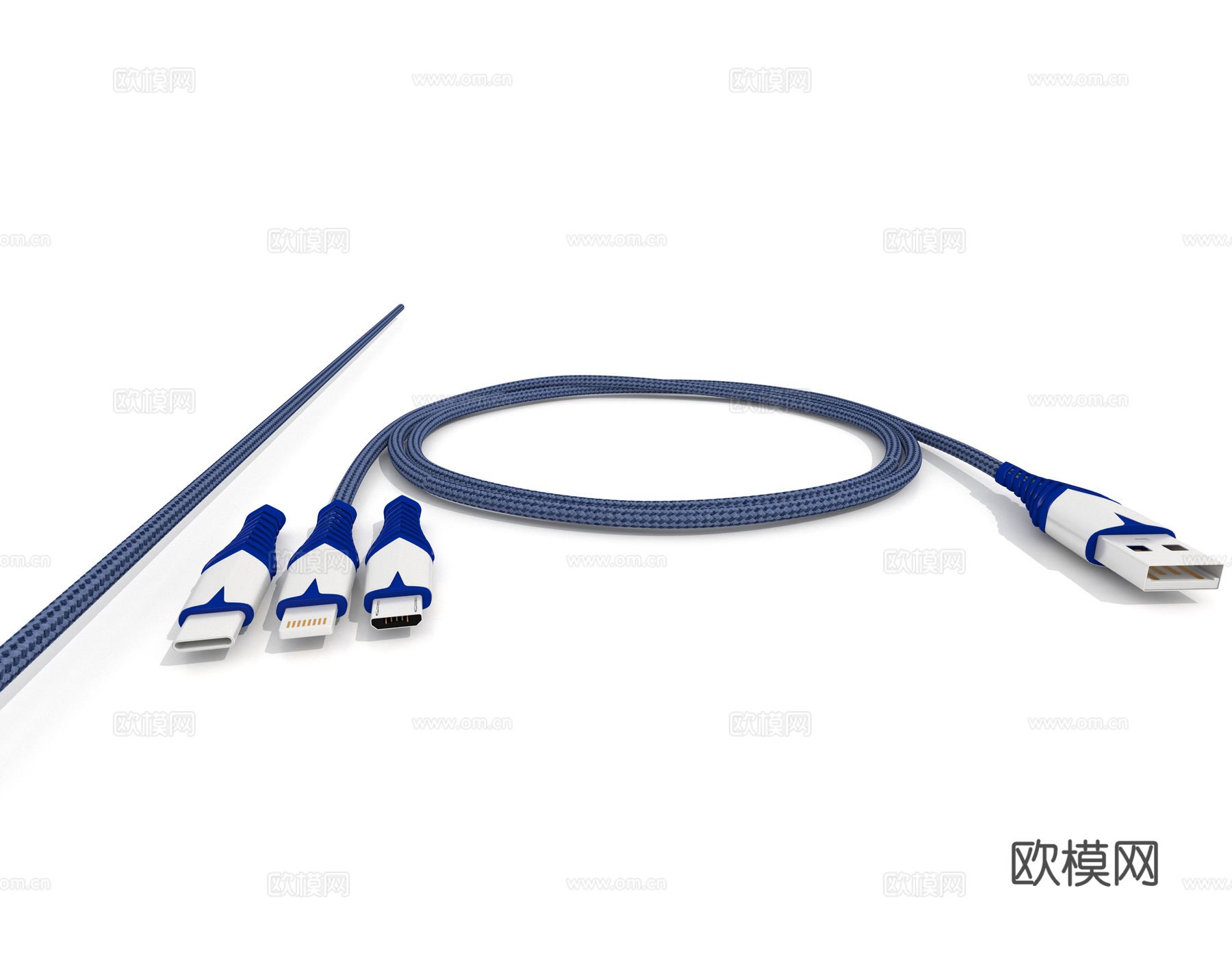 USB数据线 充电线 连接线3d模型下载（渲染图1）