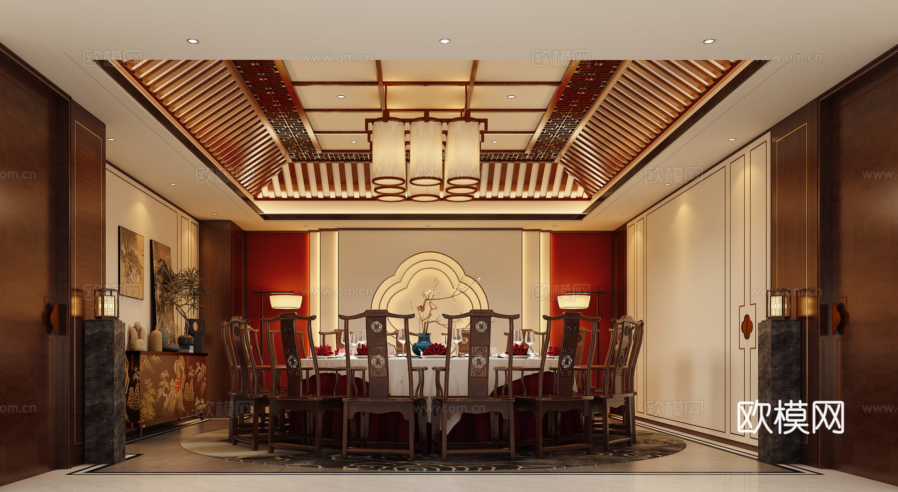 中式包间 餐饮包厢 酒楼包房su模型