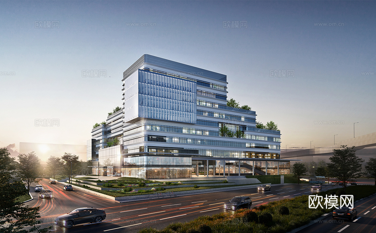 现代社区活动中心建筑 社区服务中心 办公建筑su模型