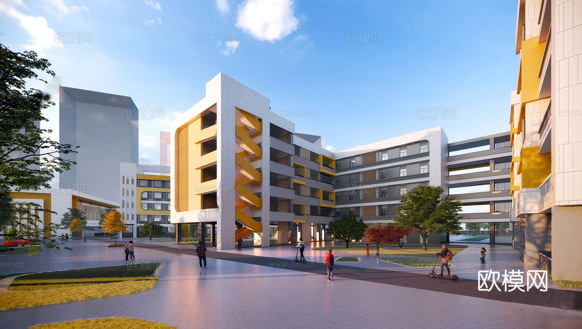 现代校园景观  校园建筑 教学楼建筑su模型