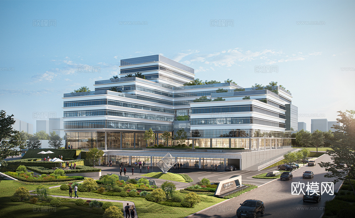 现代社区活动中心建筑 社区服务中心 办公建筑su模型