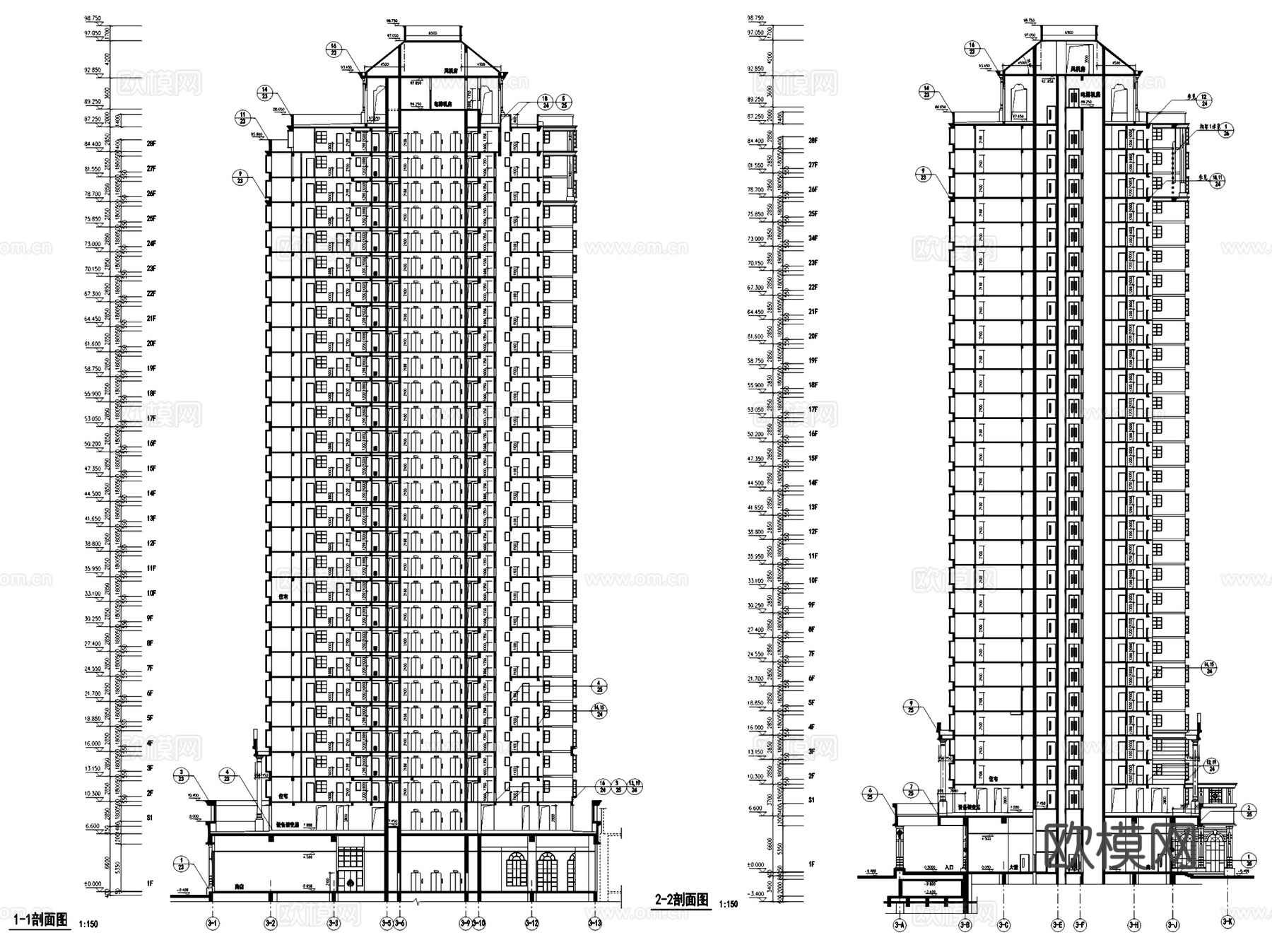 深圳利是佳商住大厦建筑CAD施工图全套cad施工图
