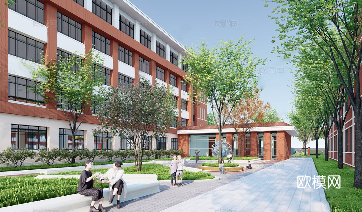 现代校园景观  校园建筑su模型