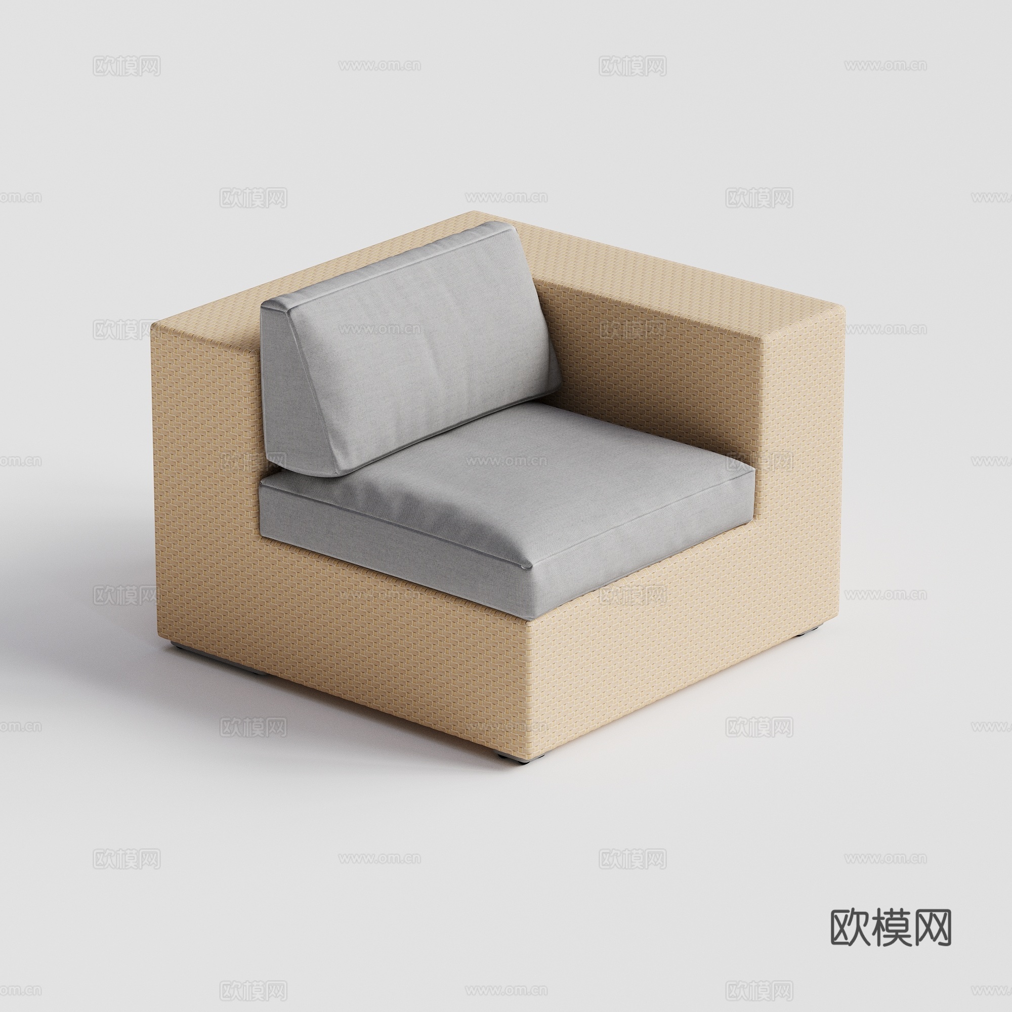DEDON - 现代户外沙发 单人沙发 藤编转角沙发su模型