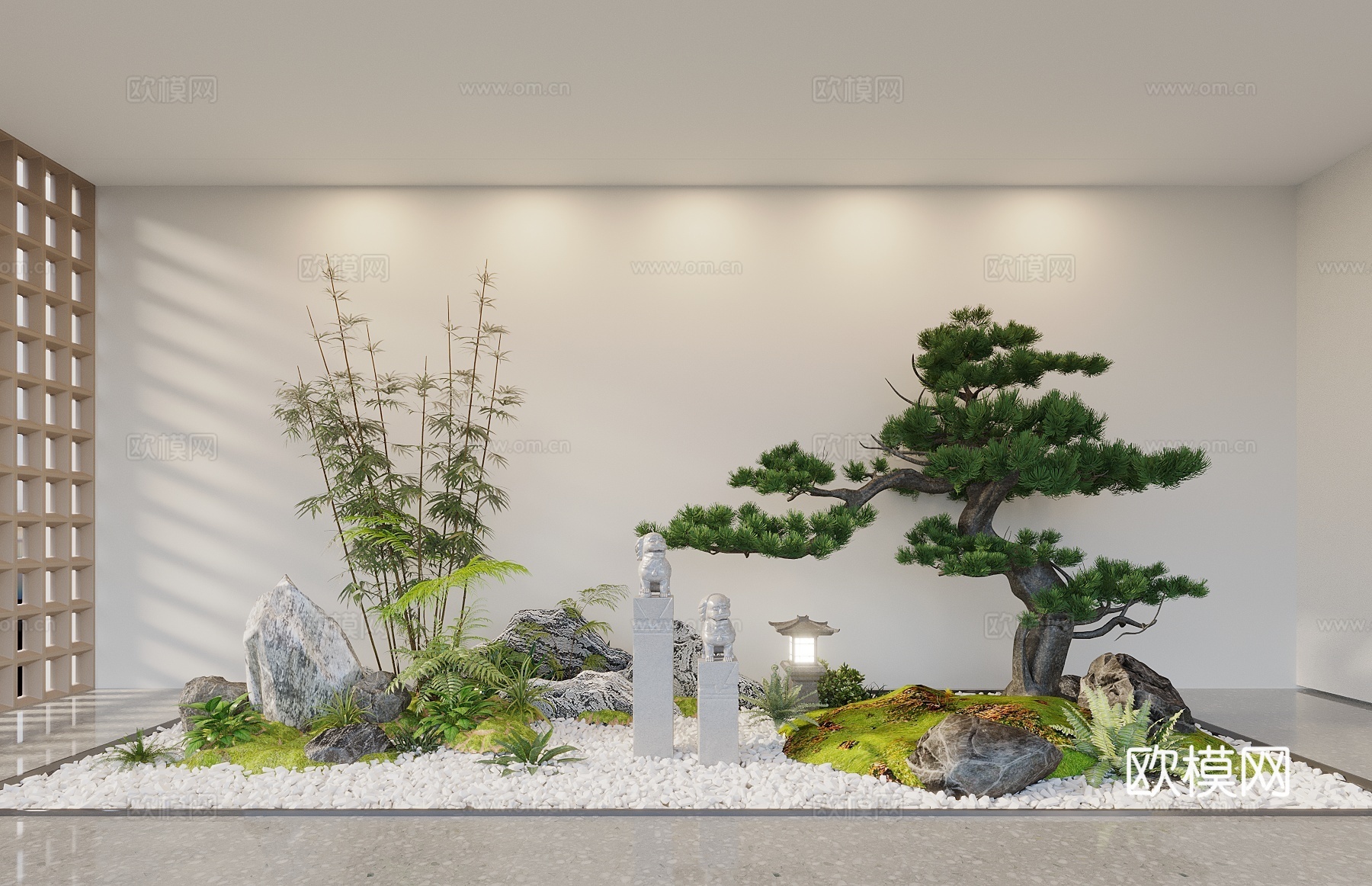 现代室内景观 庭院小品 苔藓 植物堆 微地形 石头 景观造景3d模型