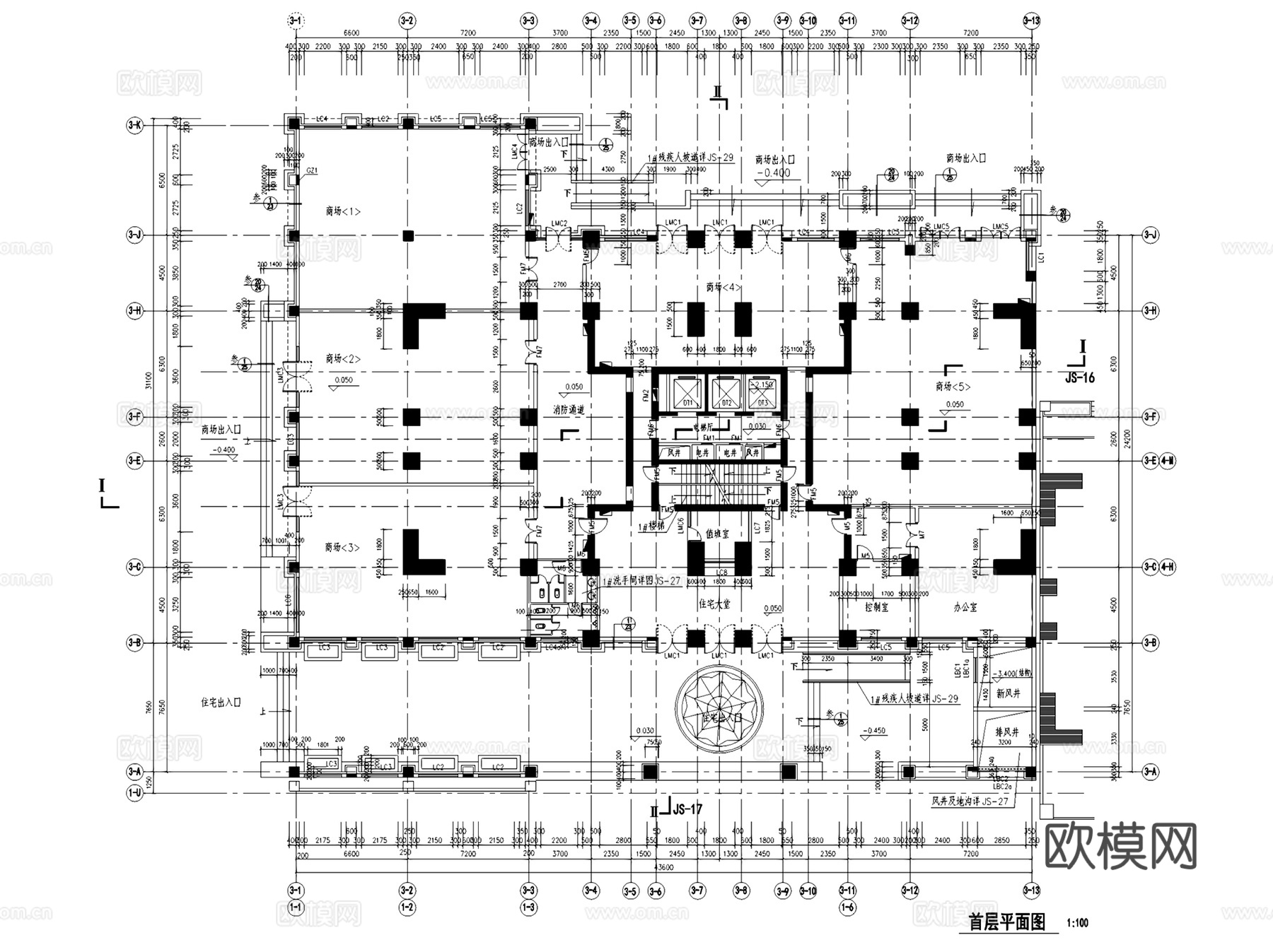 深圳利是佳商住大厦建筑CAD施工图全套cad施工图