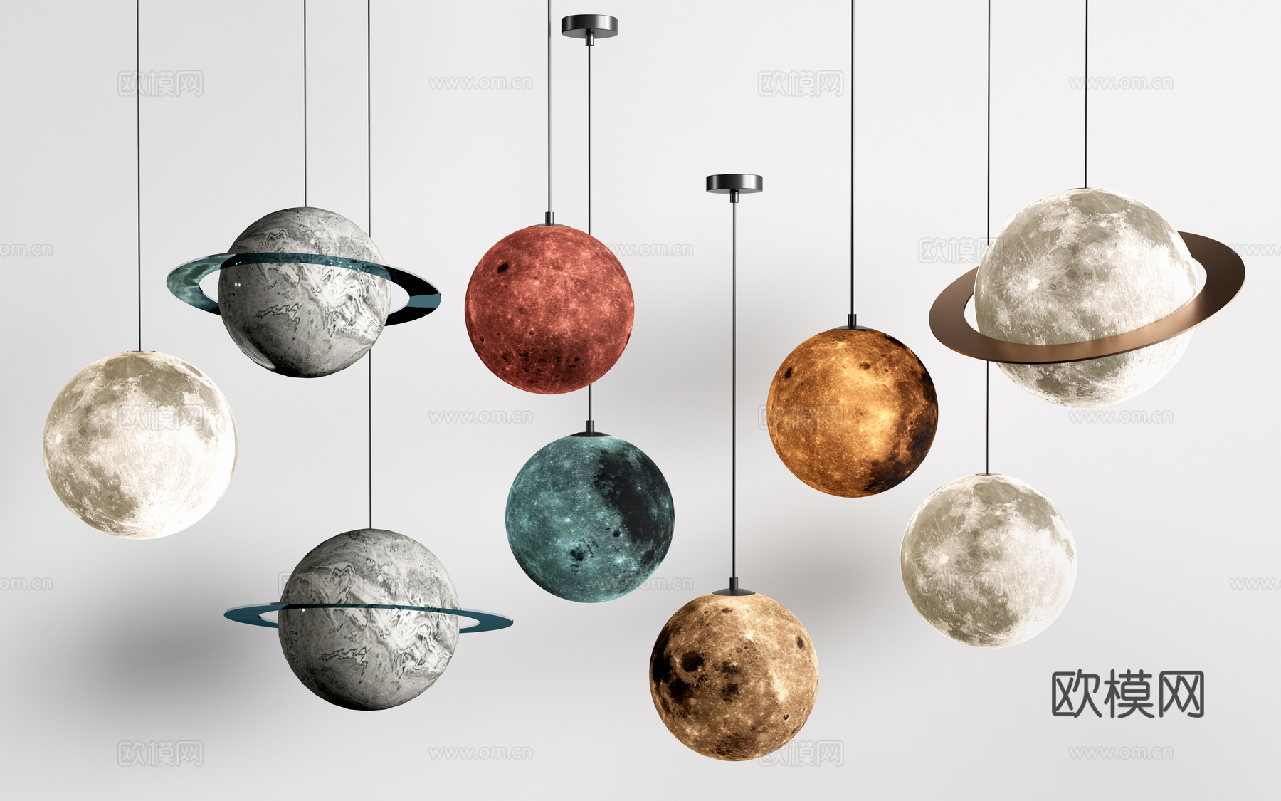 现代月球灯 星球灯 月球吊灯 装饰吊灯su模型