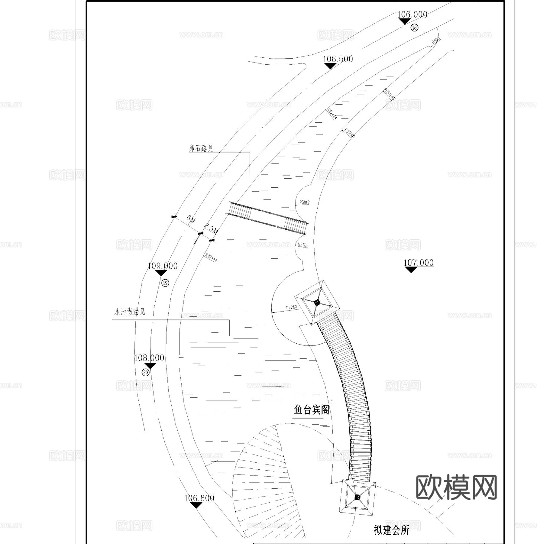 山庄会所前荷塘景观CAD施工图全套cad施工图