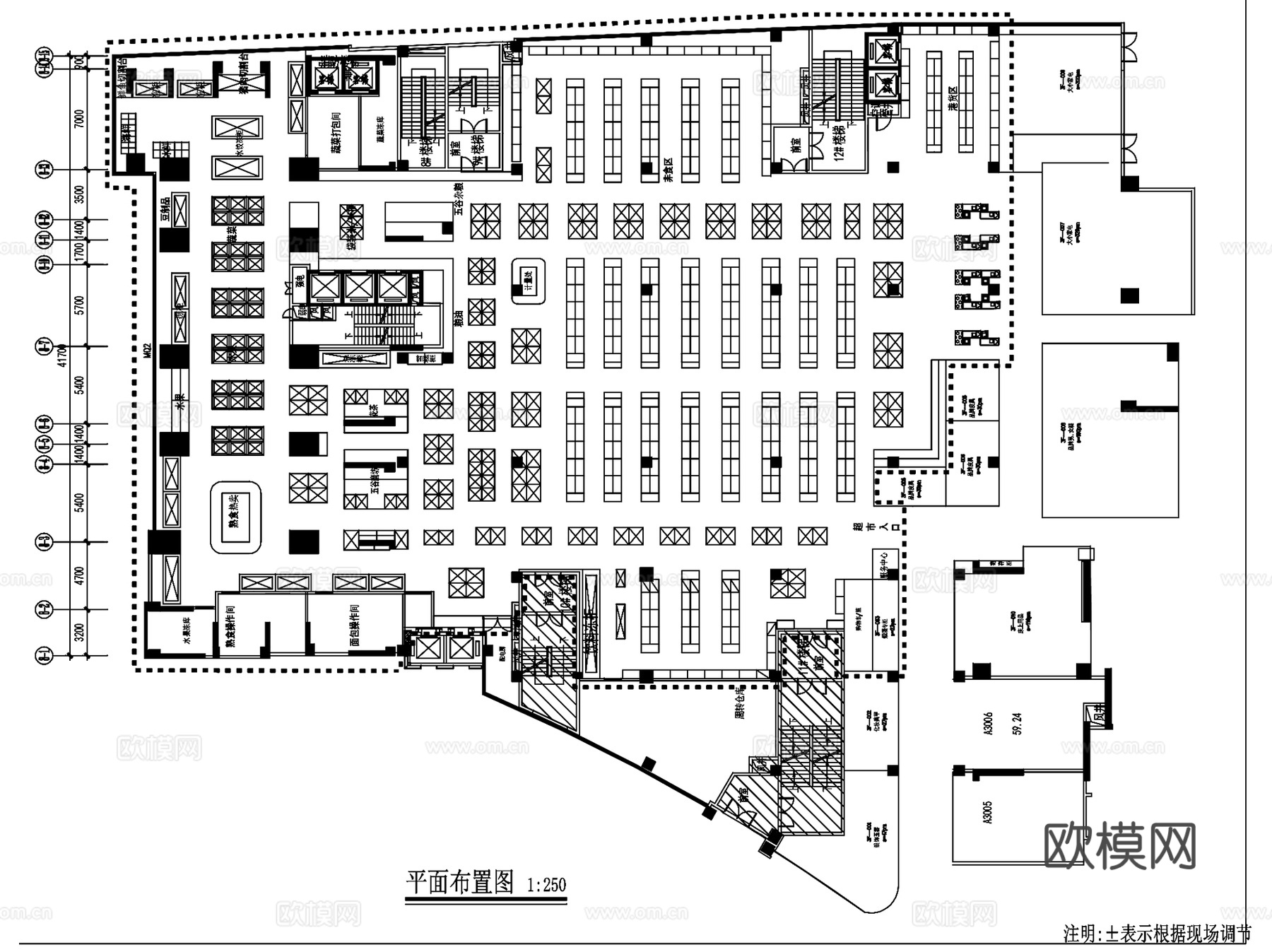 时代城生活超市室内装饰CAD施工图全套cad施工图