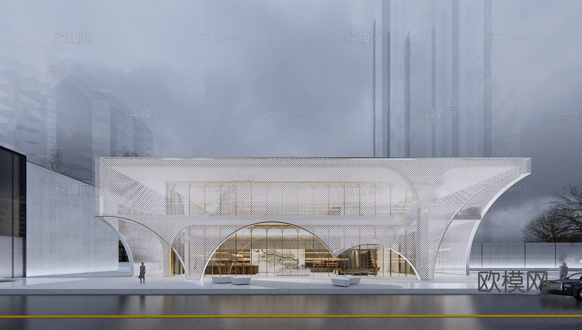 现代社区活动中心建筑 社区服务中心 办公建筑su模型