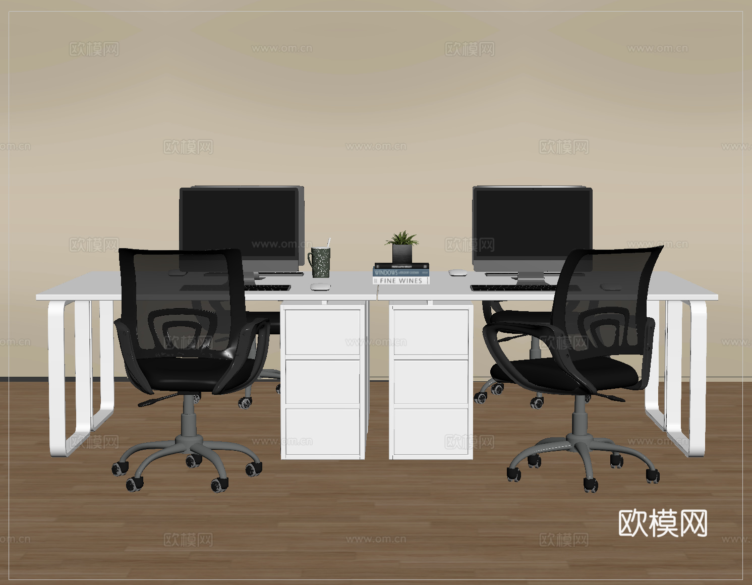 现代办公桌椅  休闲桌椅  员工工位su模型