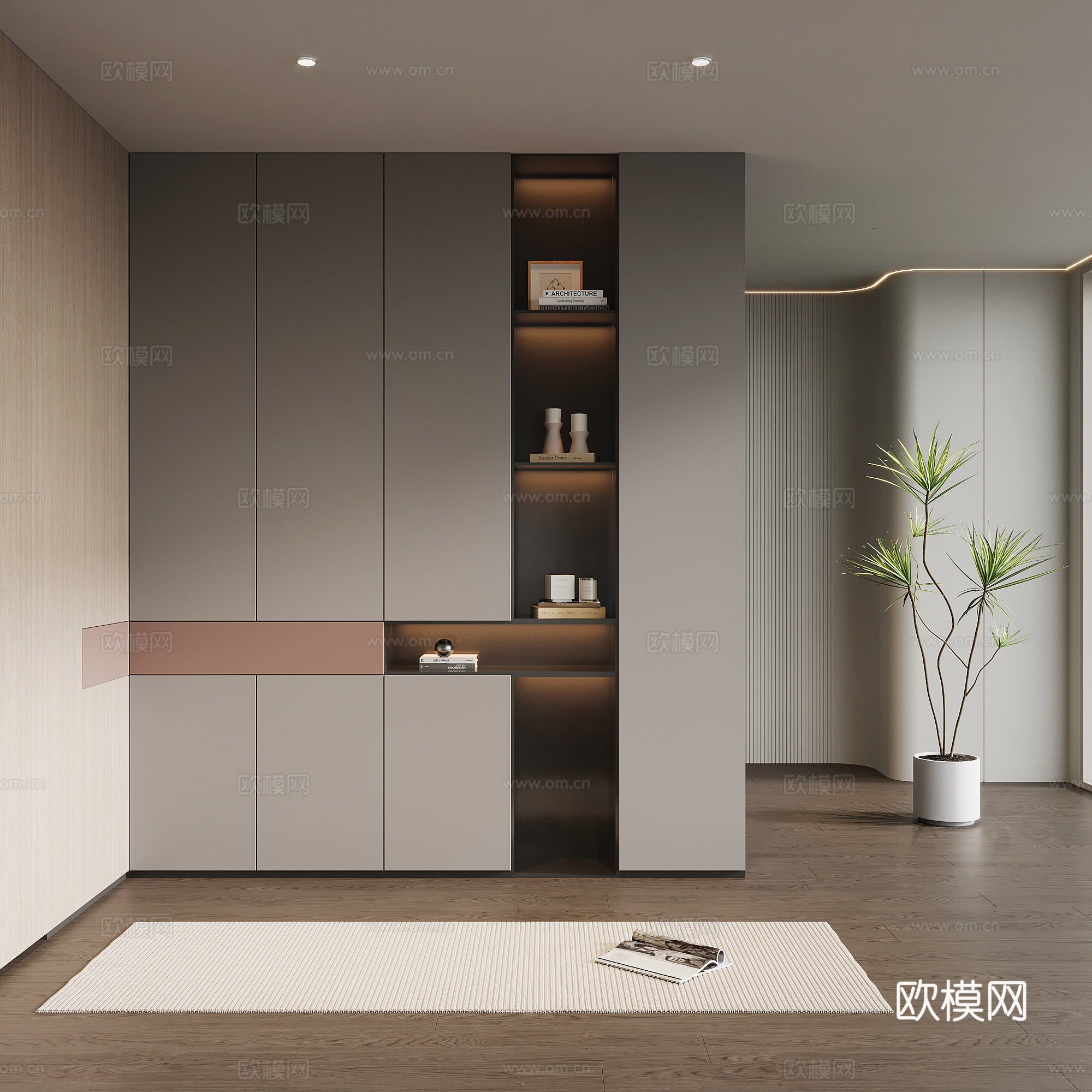 现代意式玄关 入户鞋柜su模型