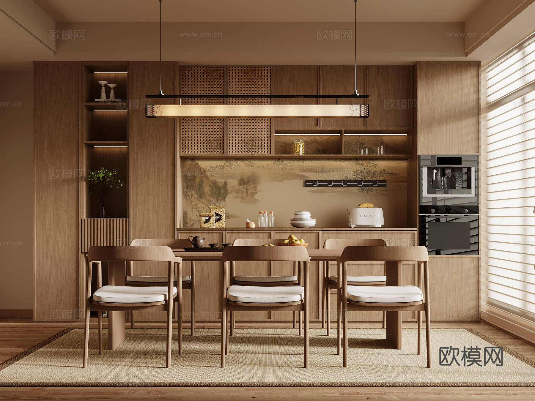 新中式餐厅 餐桌椅 酒柜 宋氏 餐厅3d模型下载