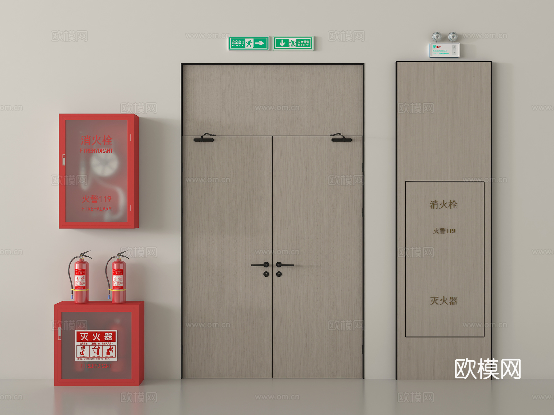 现代消防门   防火门安全出口  消防栓 灭火器su模型