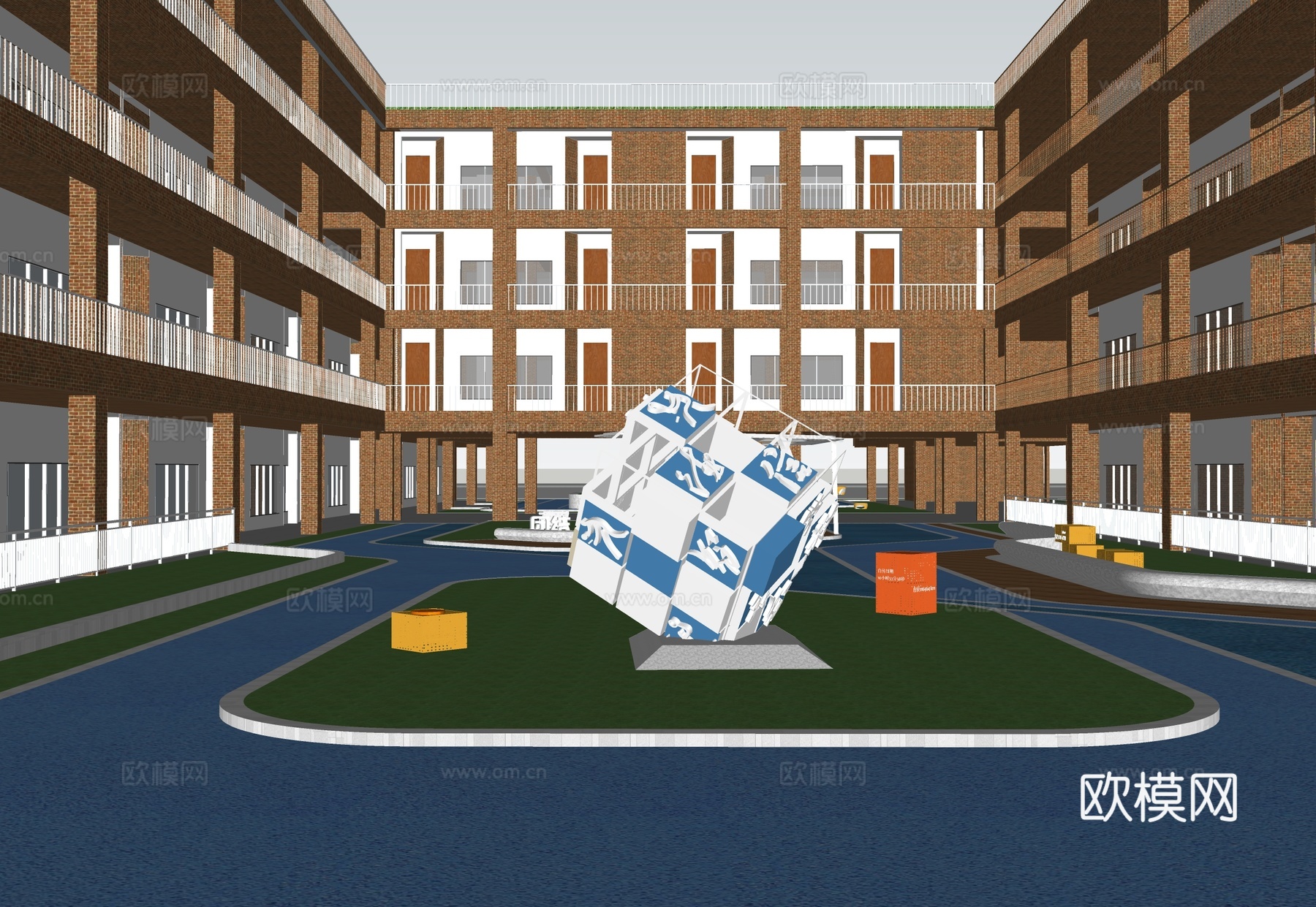 现代校园景观  校园建筑 教学楼建筑su模型