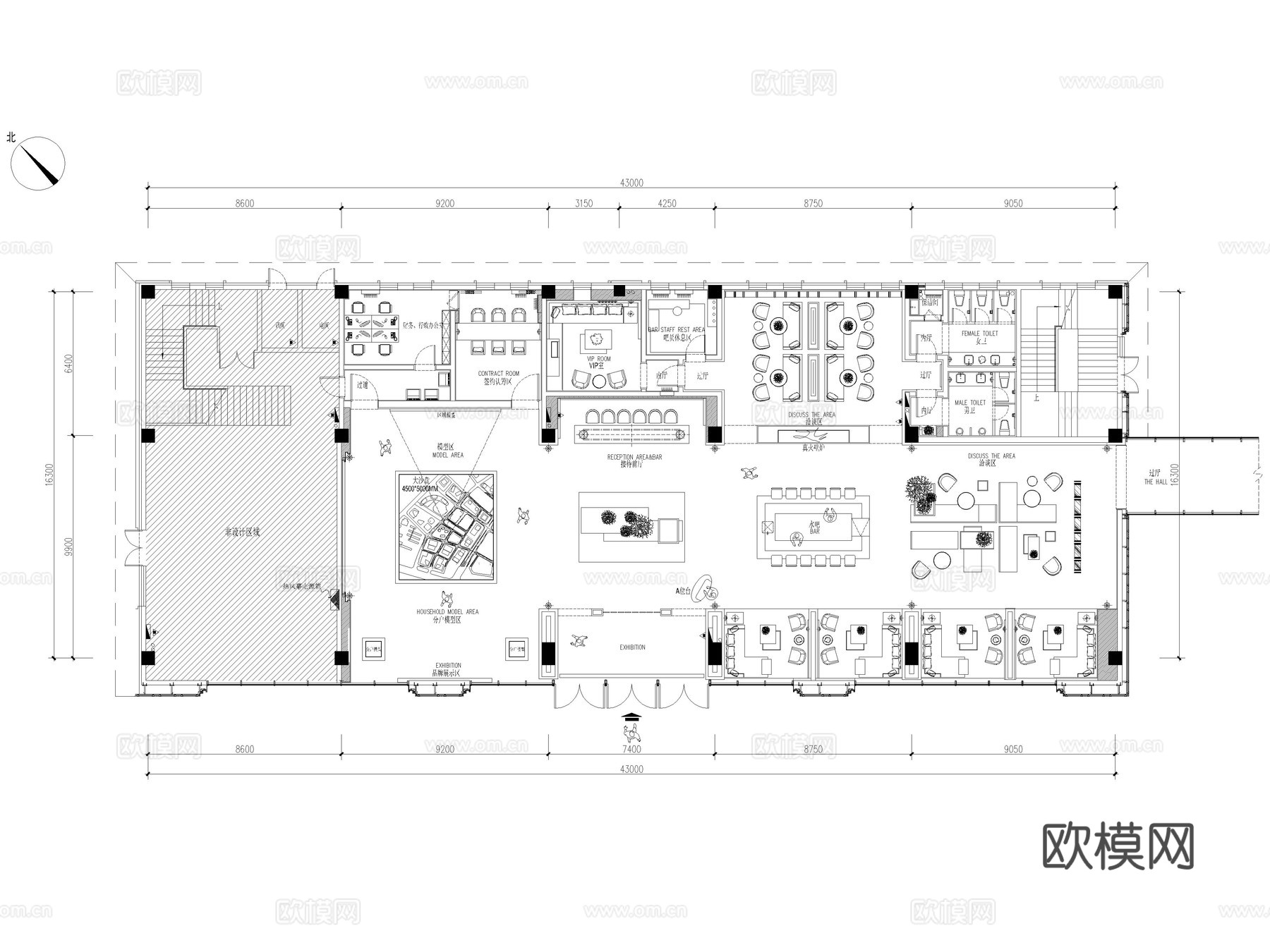 20套售楼部售楼处售楼营销中心CAD平面图cad施工图下载（渲染图4）