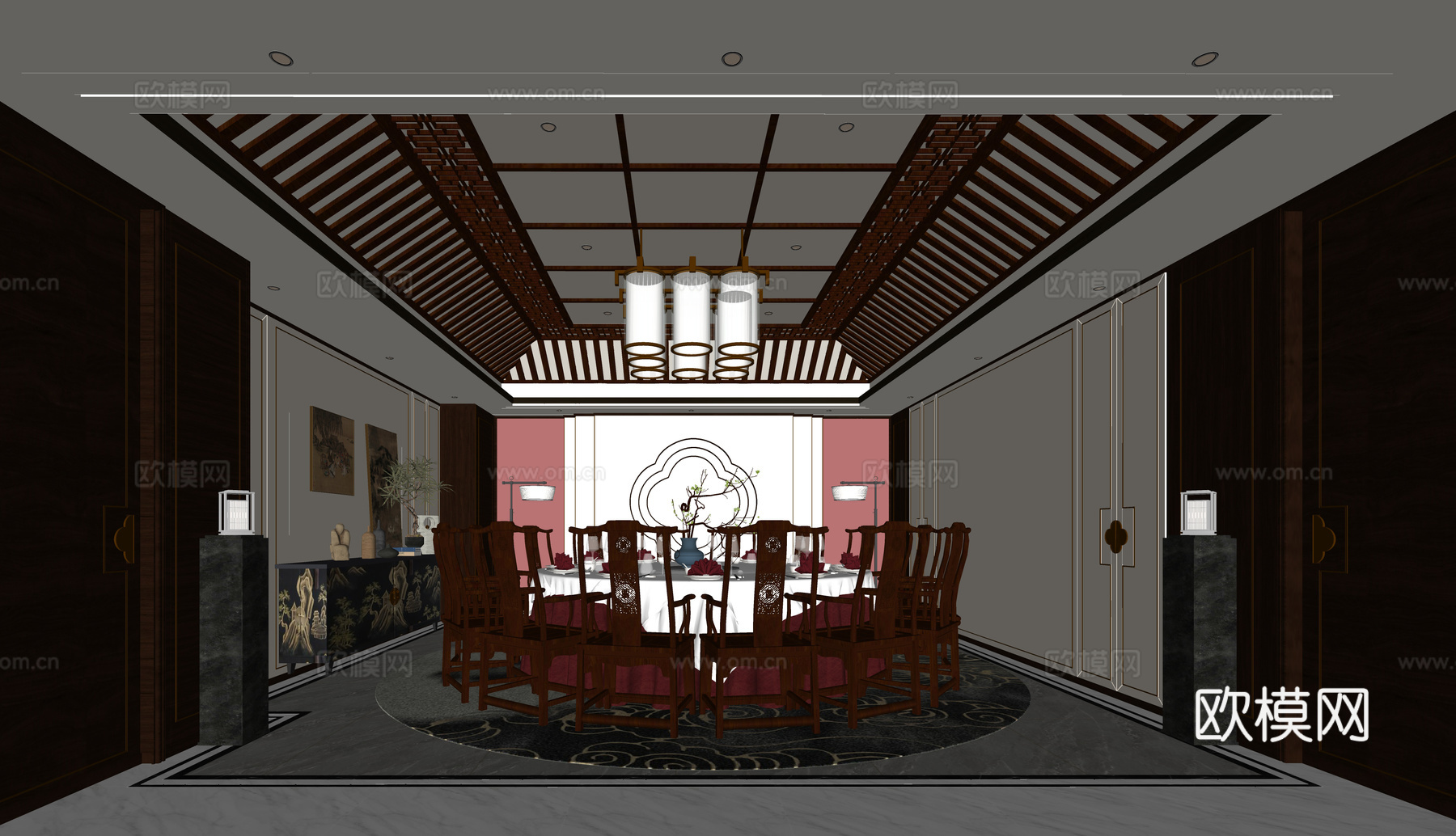 中式包间 餐饮包厢 酒楼包房su模型