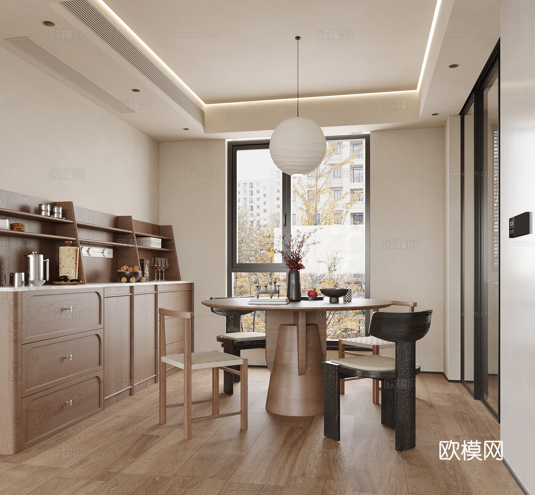 中古风餐厅 餐边柜 餐桌椅3d模型下载