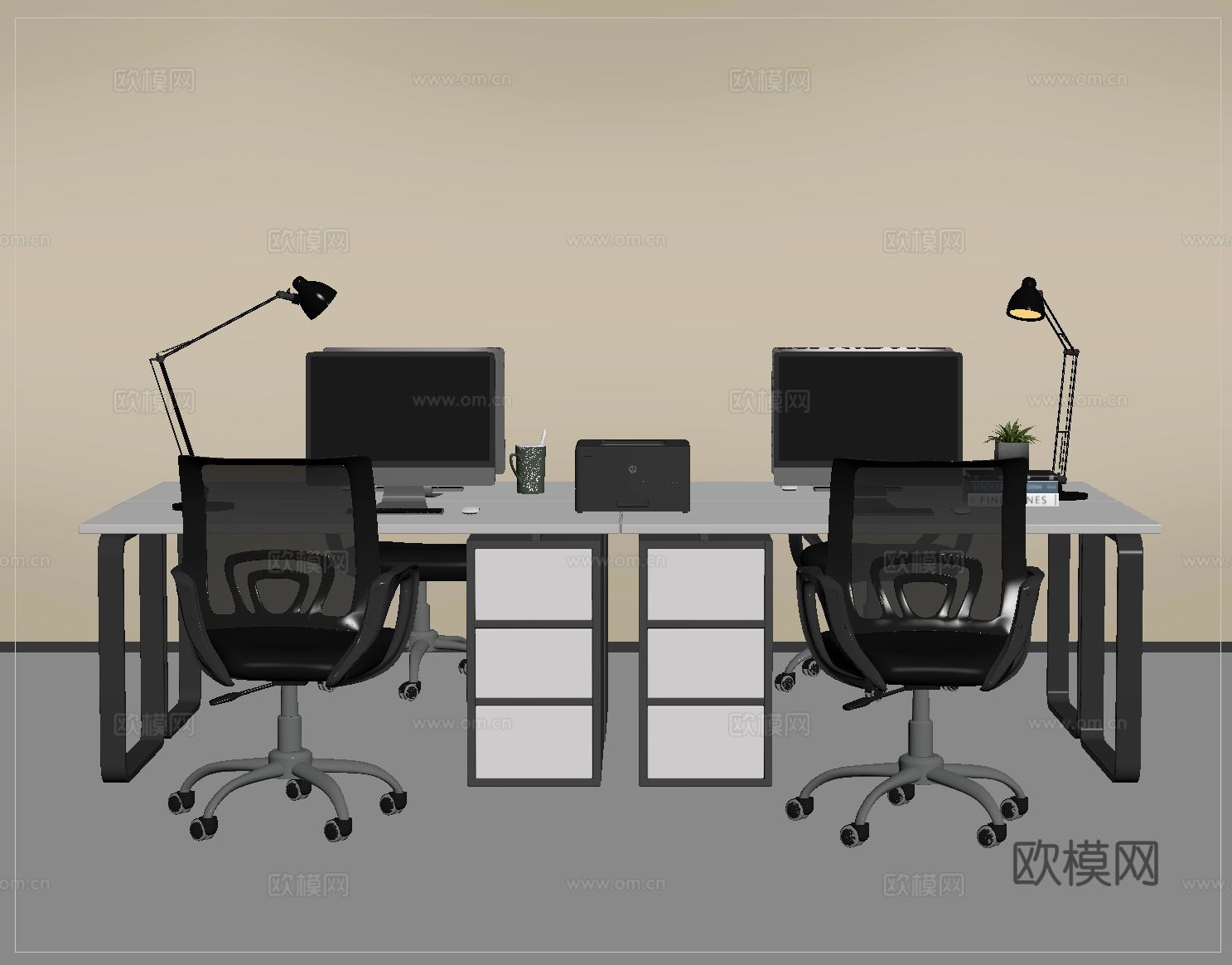 现代办公桌椅  休闲桌椅  员工工位su模型