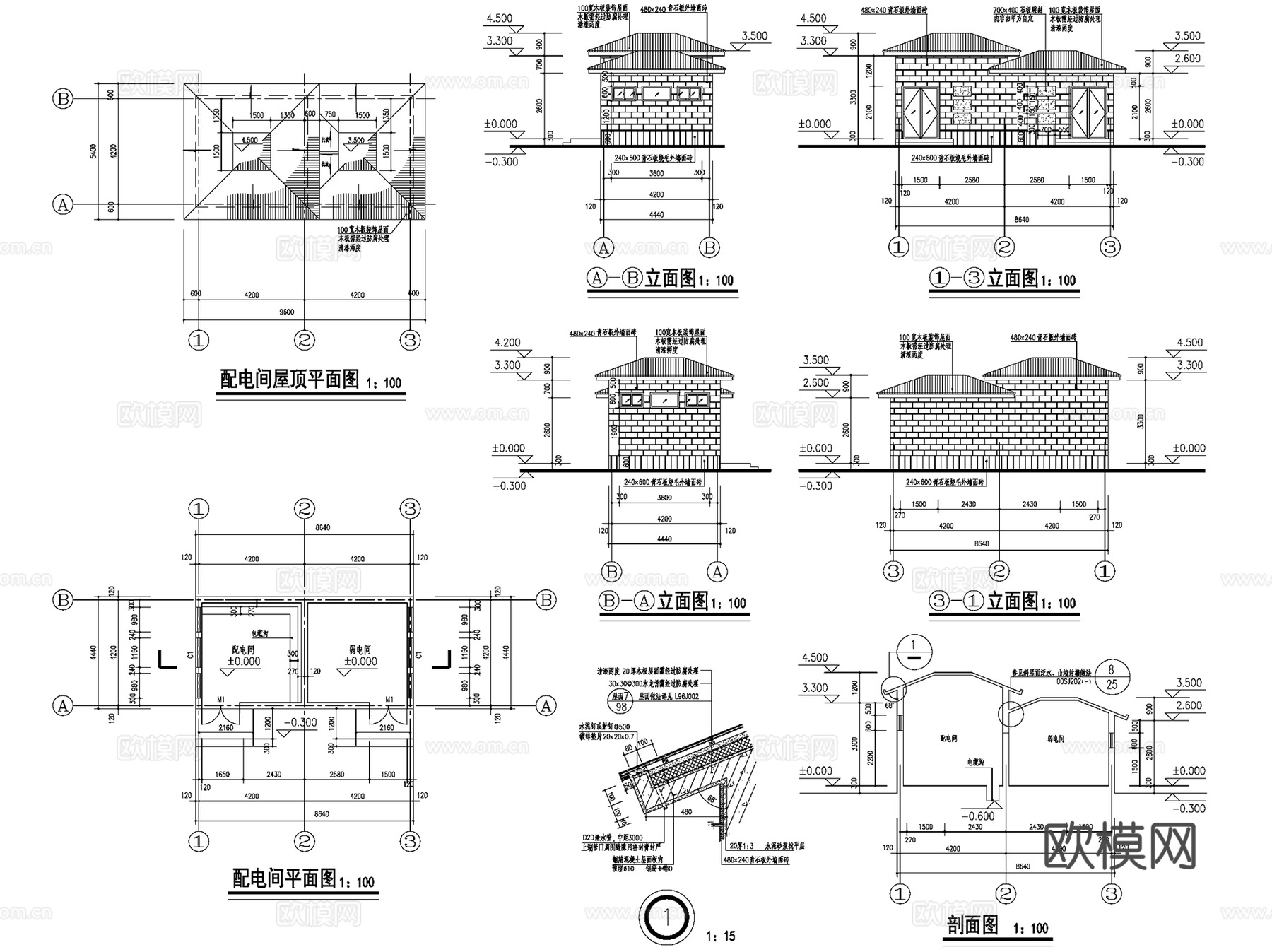 设备控制处理管理房建筑CAD施工图集 20套cad施工图