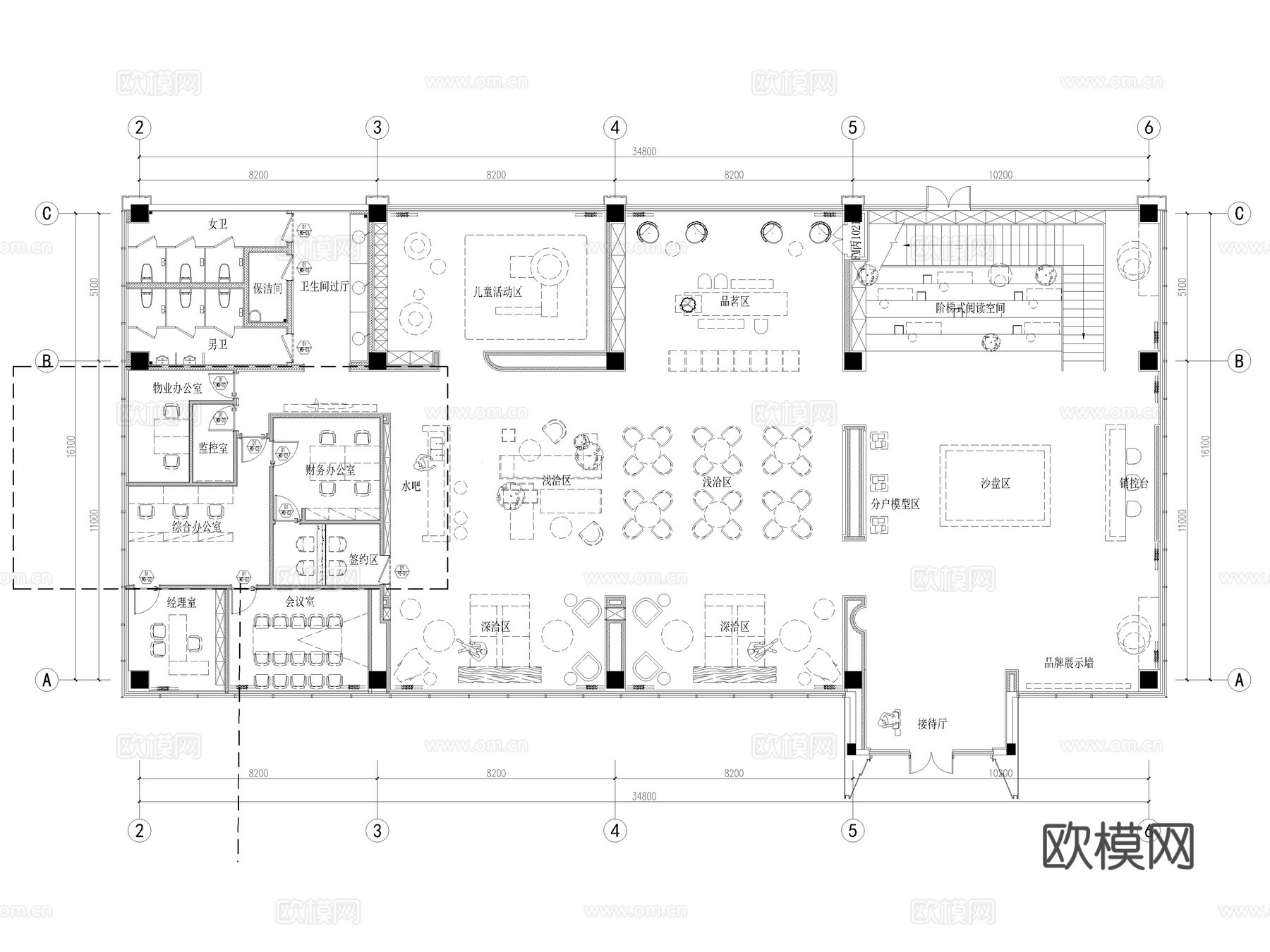20套售楼部售楼处售楼营销中心CAD平面图cad施工图下载（渲染图5）