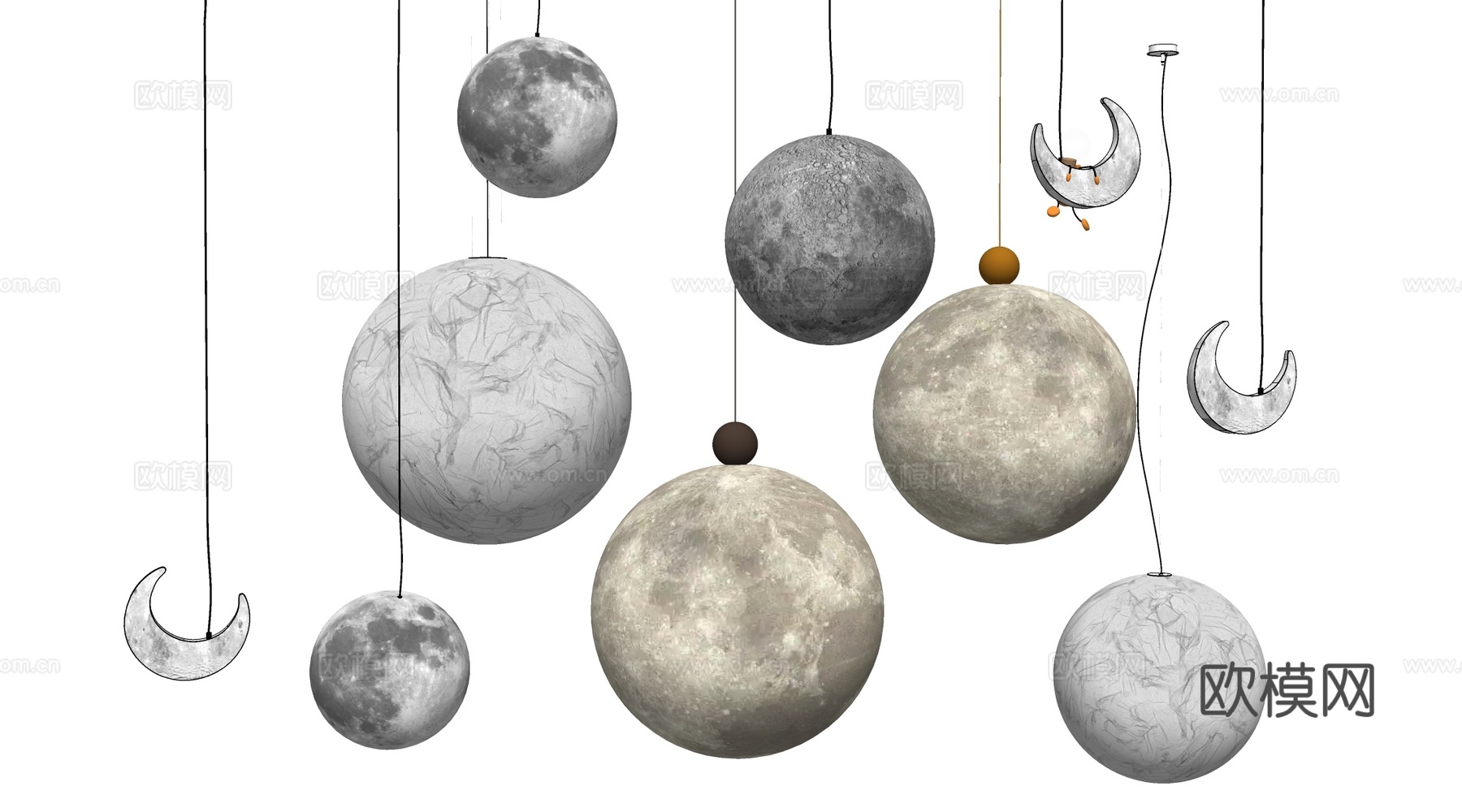 现代月球灯 星球灯 月球吊灯 装饰吊灯su模型