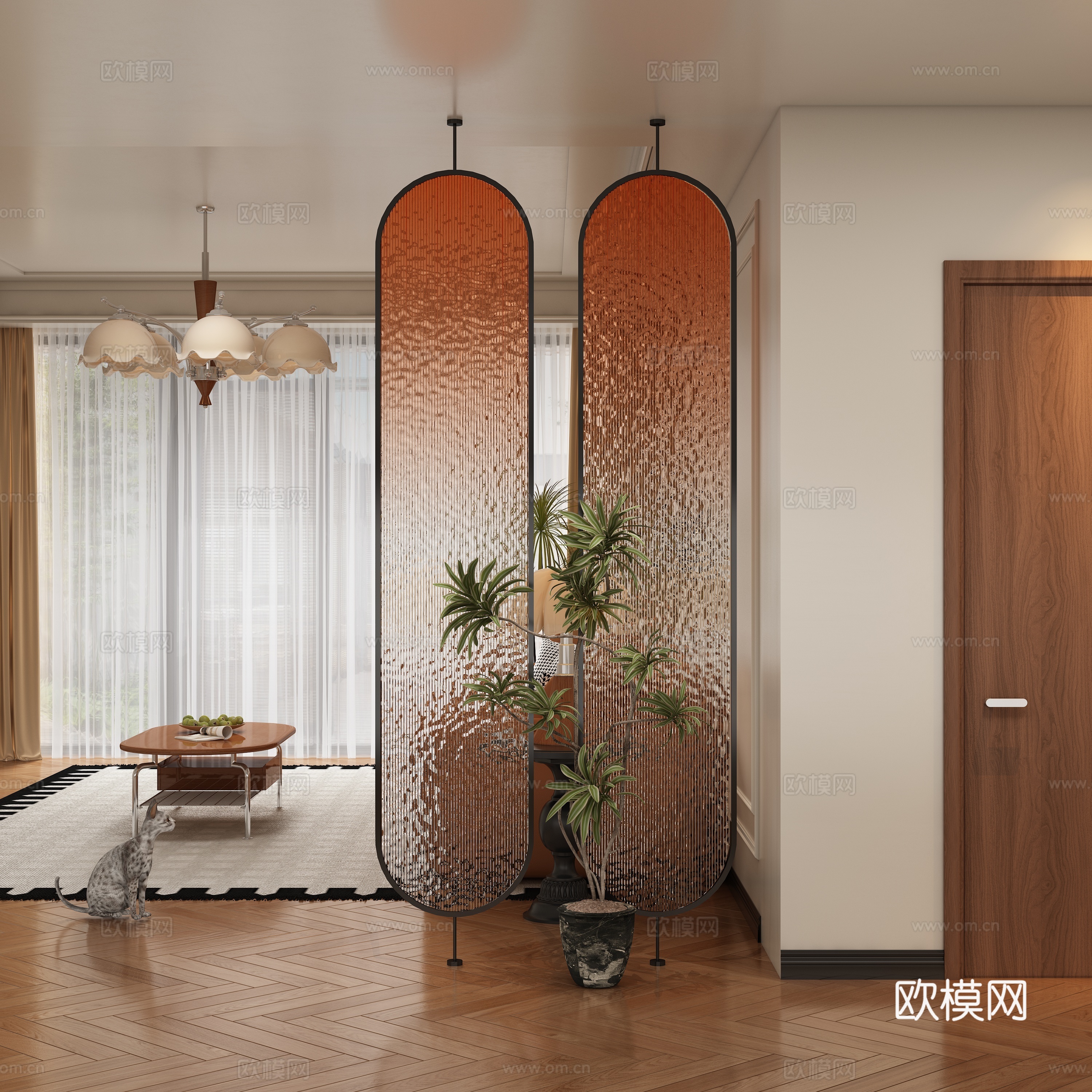 中古风玄关隔断3d模型下载