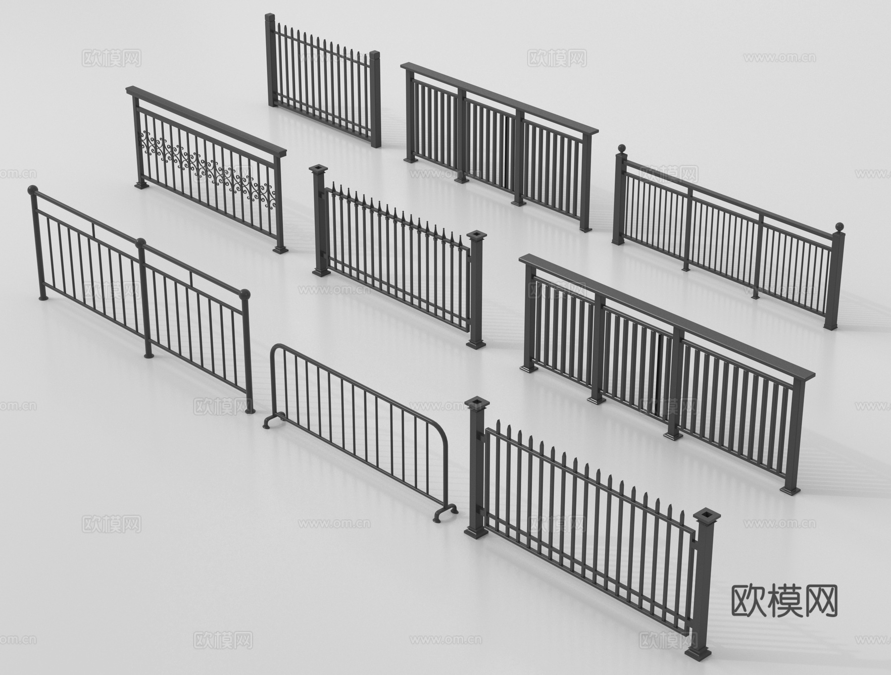 现代围栏护栏  铁艺栏杆扶手3d模型下载