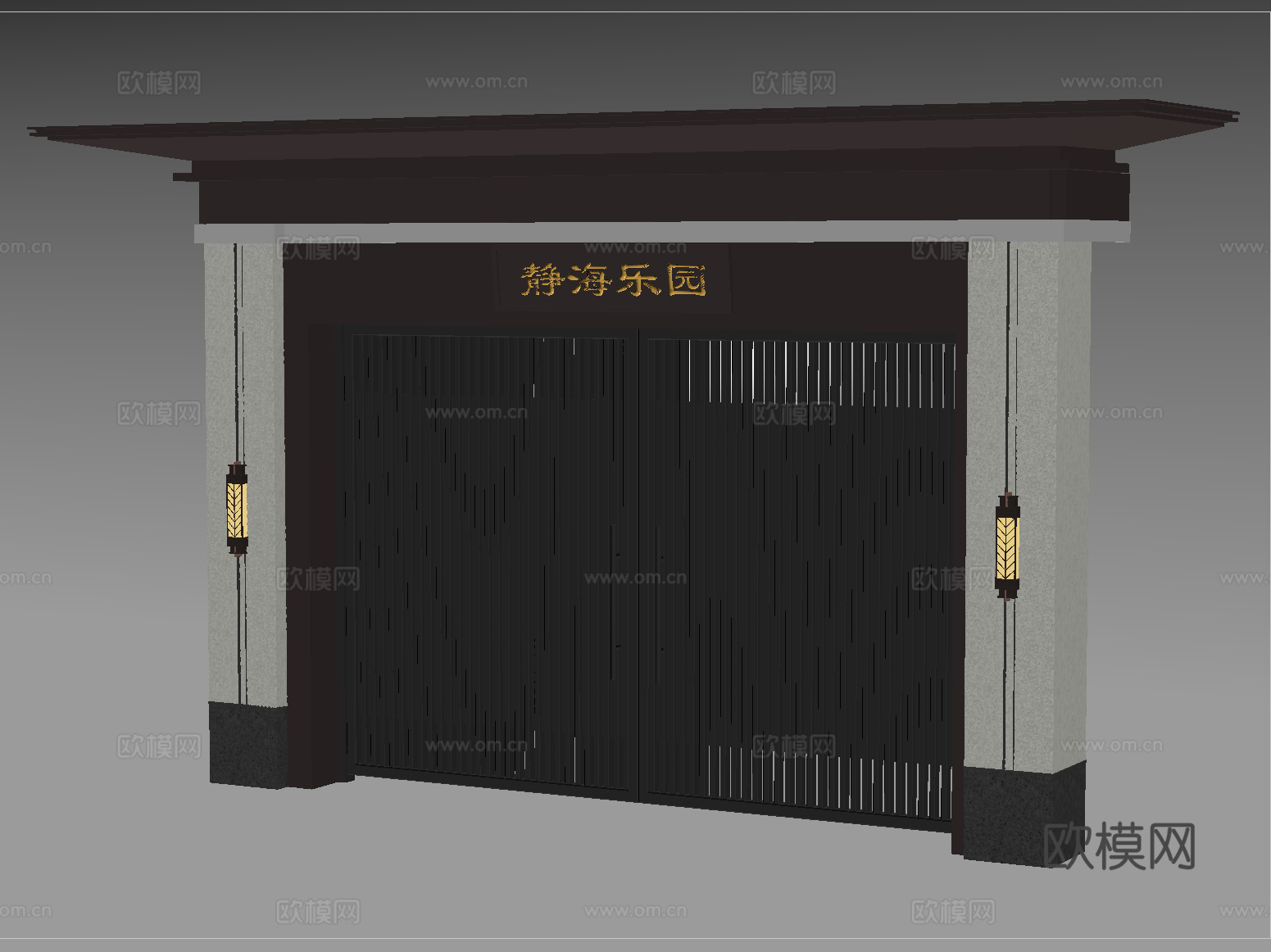 新中式大门   庭院门别墅大门su模型