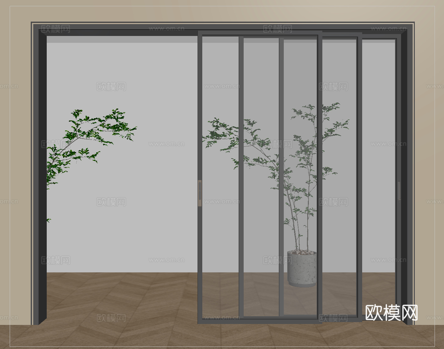 现代推拉门  联动推拉门  阳台推拉门  玻璃推拉门su模型