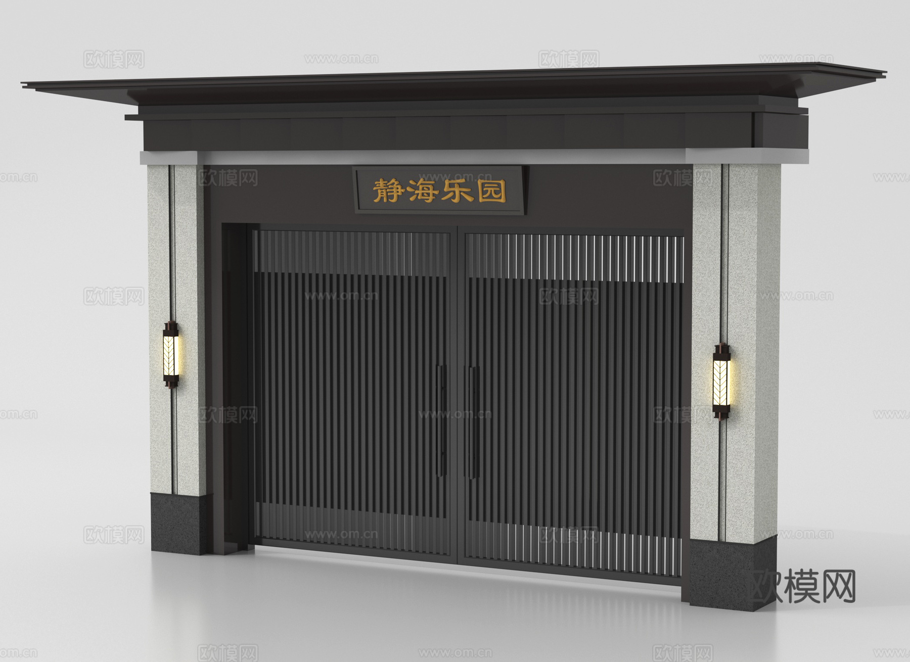 新中式大门   庭院门别墅大门3d模型