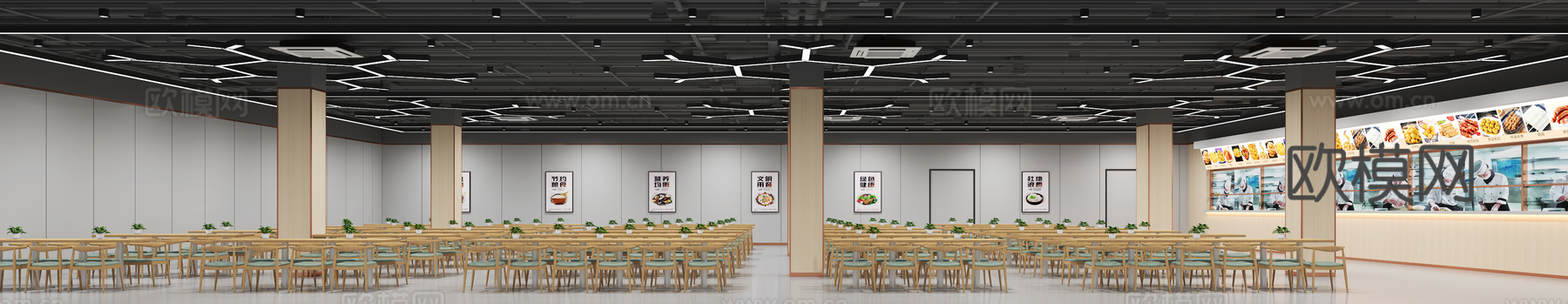 现代食堂 员工餐厅 职工食堂 学生食堂 学生餐厅 自助餐厅3d模型下载（渲染图2）