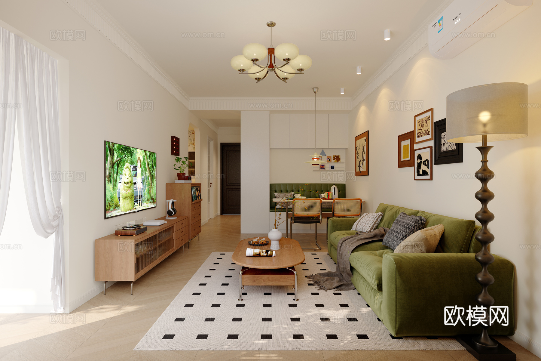 中古风客餐厅3d模型下载（渲染图5）